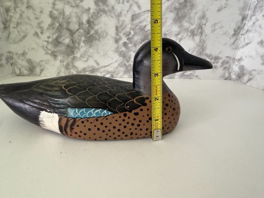 Vintage Hand Carved Wood Mallard Duck Decoy Hand Painted Folk Art Solid Body