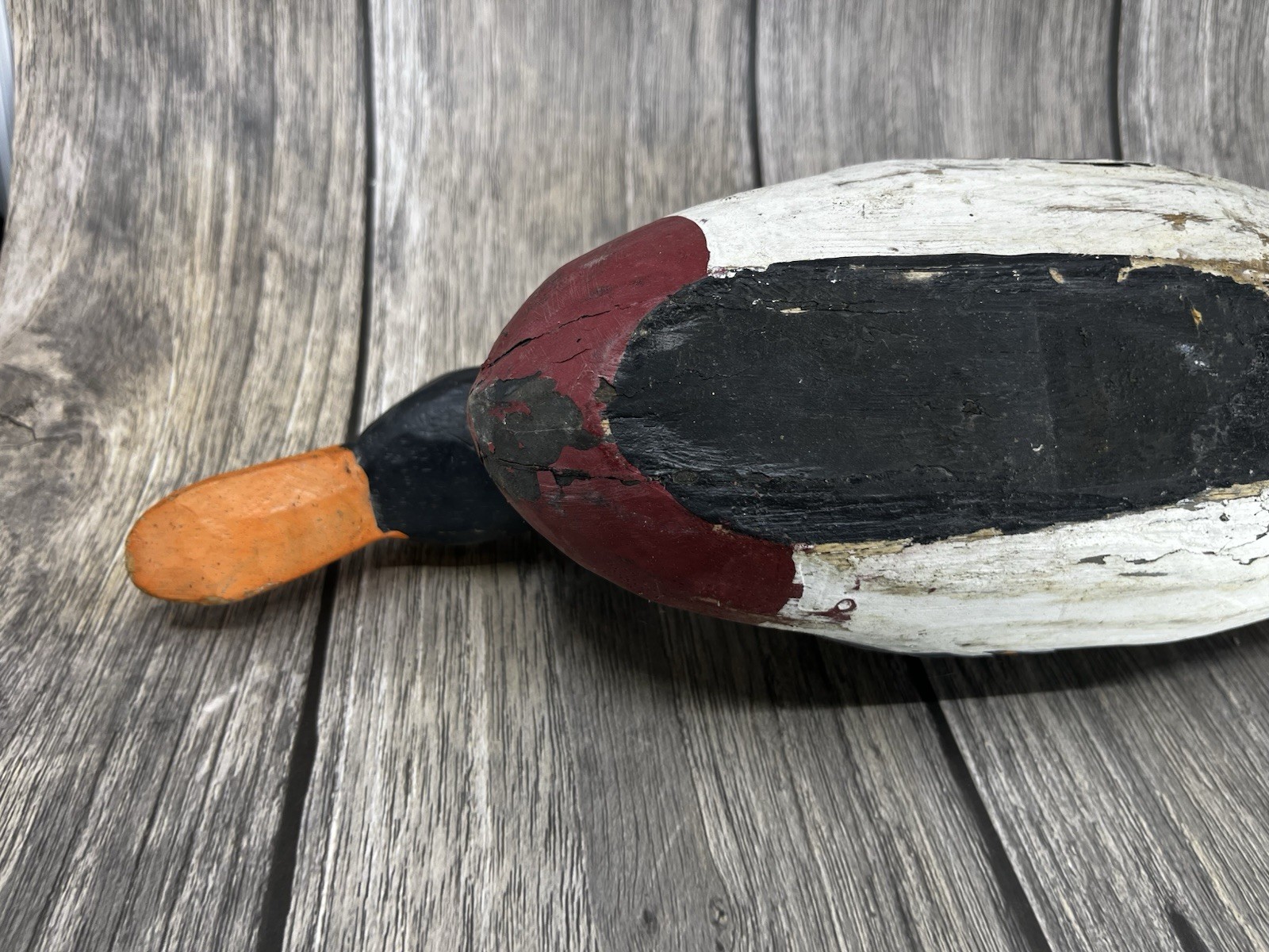 Folk Art Hand Painted Wood Duck Decoy VTG has age and chipped Paint