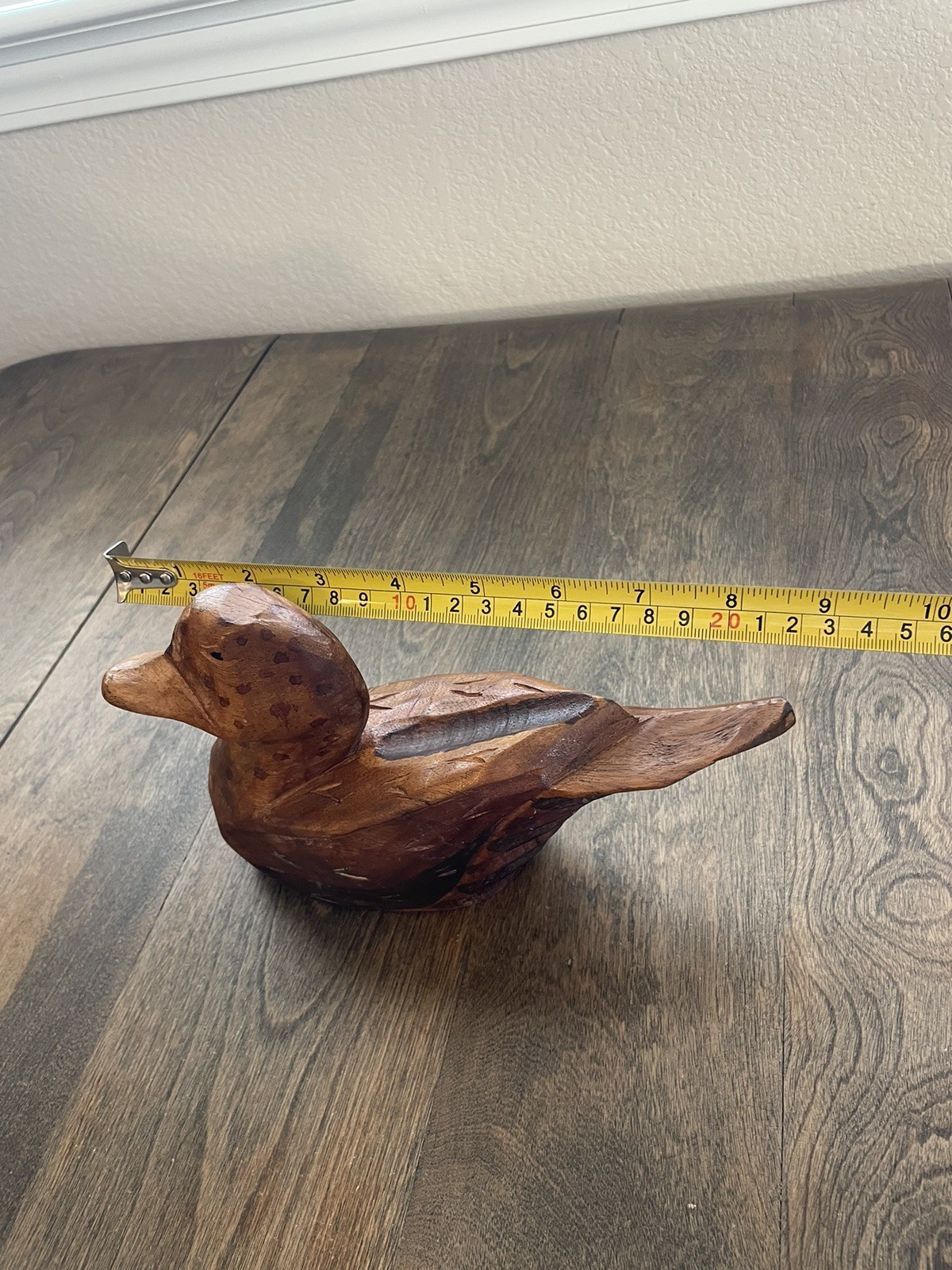 Solid Wood Duck Decoy Handmade & Carved Gorgeous Details 9” Long Wood Duck Decor