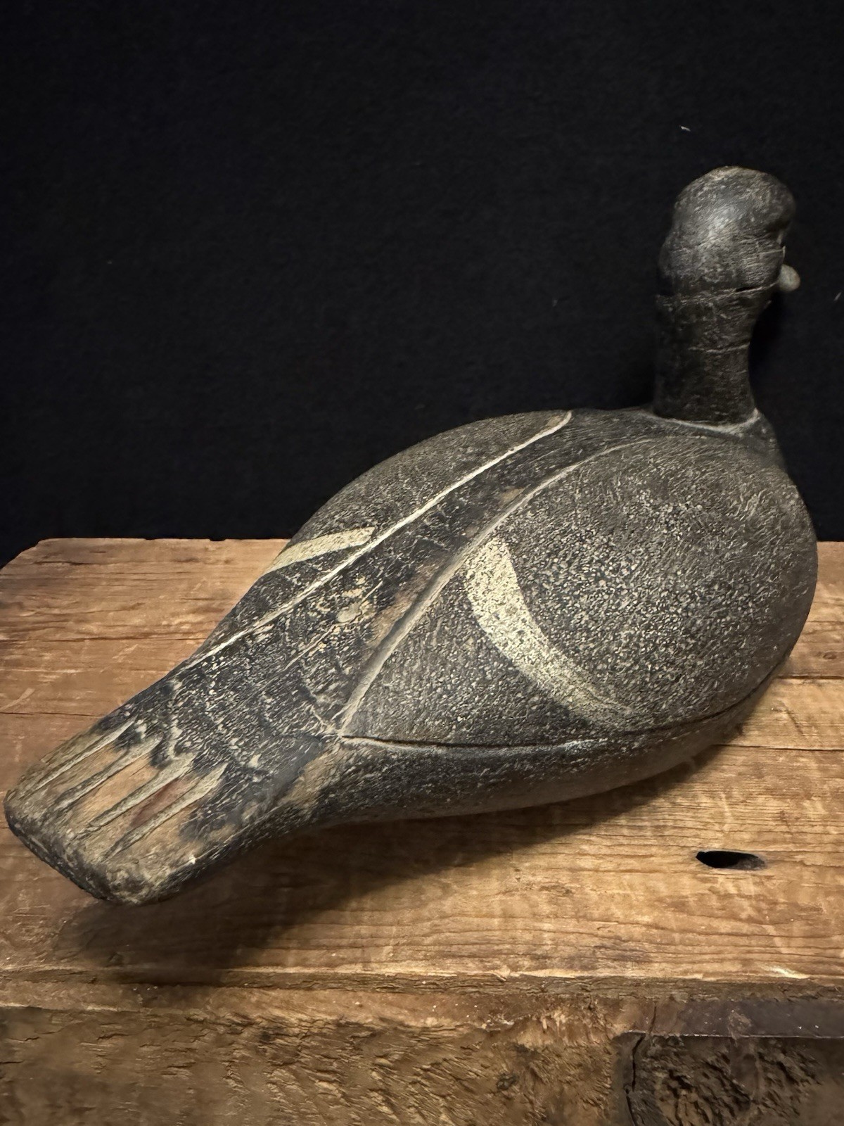 Vintage Hand-carved Wooden Duck Decoy Weathered Finish Solid Body