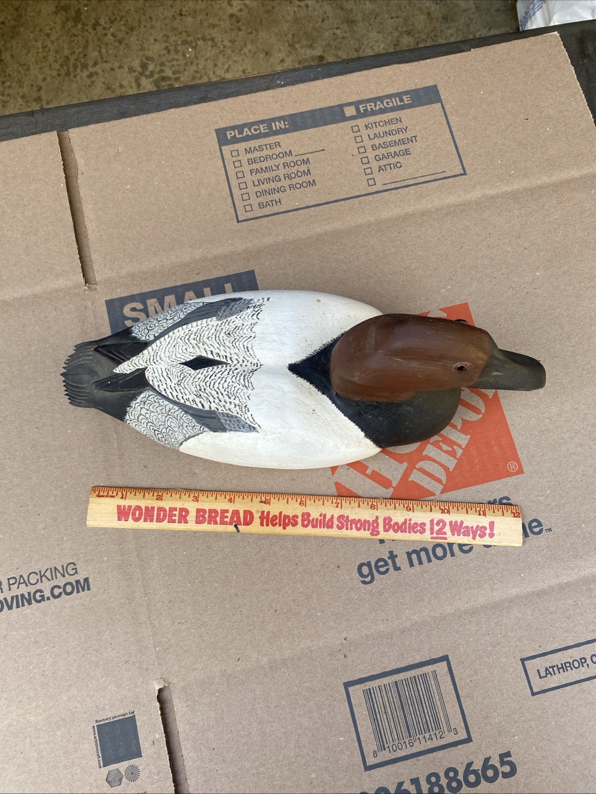 D. E. Nelsen Canvasback Drake Carved Duck Decoy 1975 Signed Glass Eyes