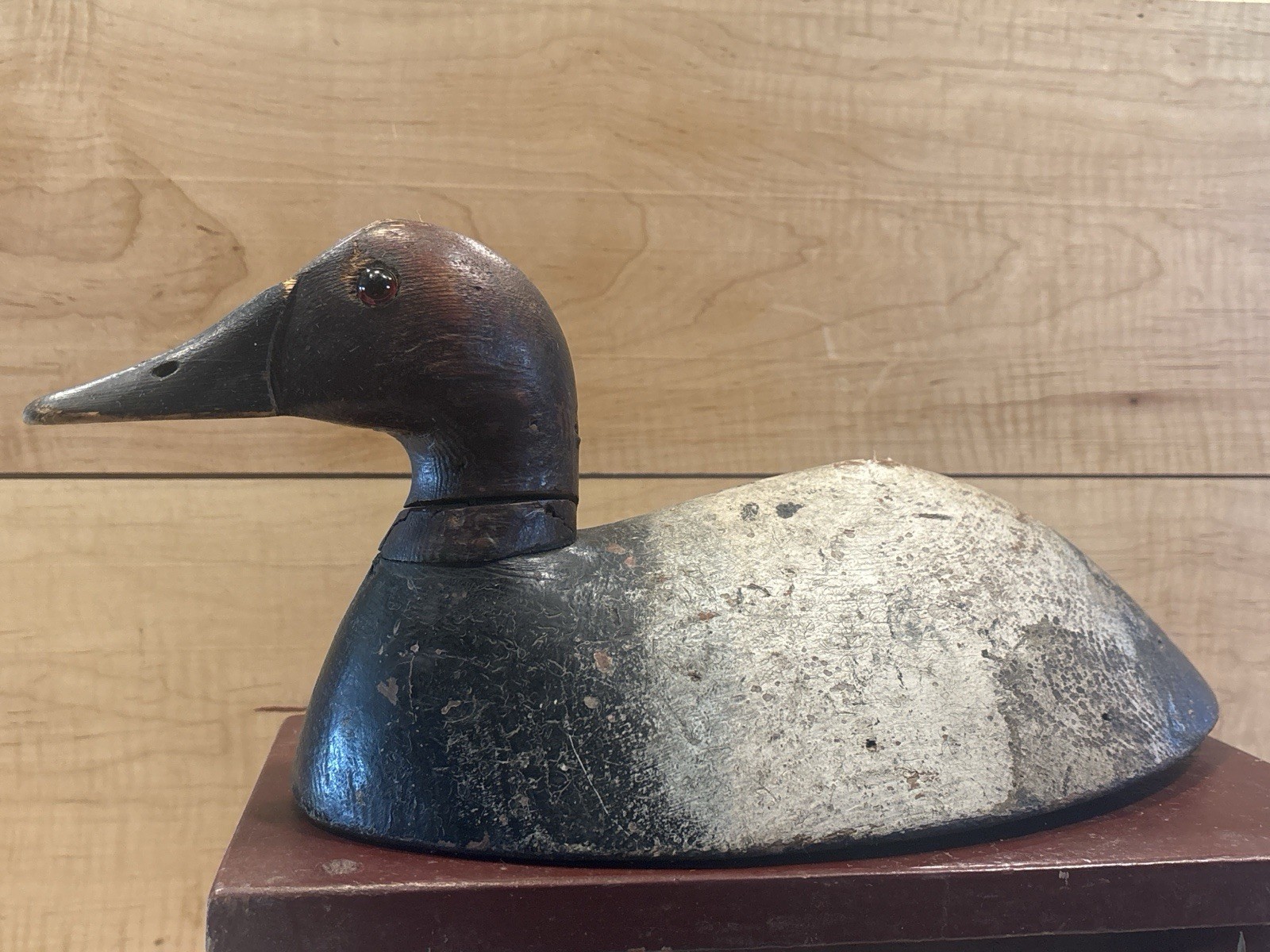 Antique Canvasback Drake Duck Decoy 16” Solid Body Turtle Back Working Overpaint