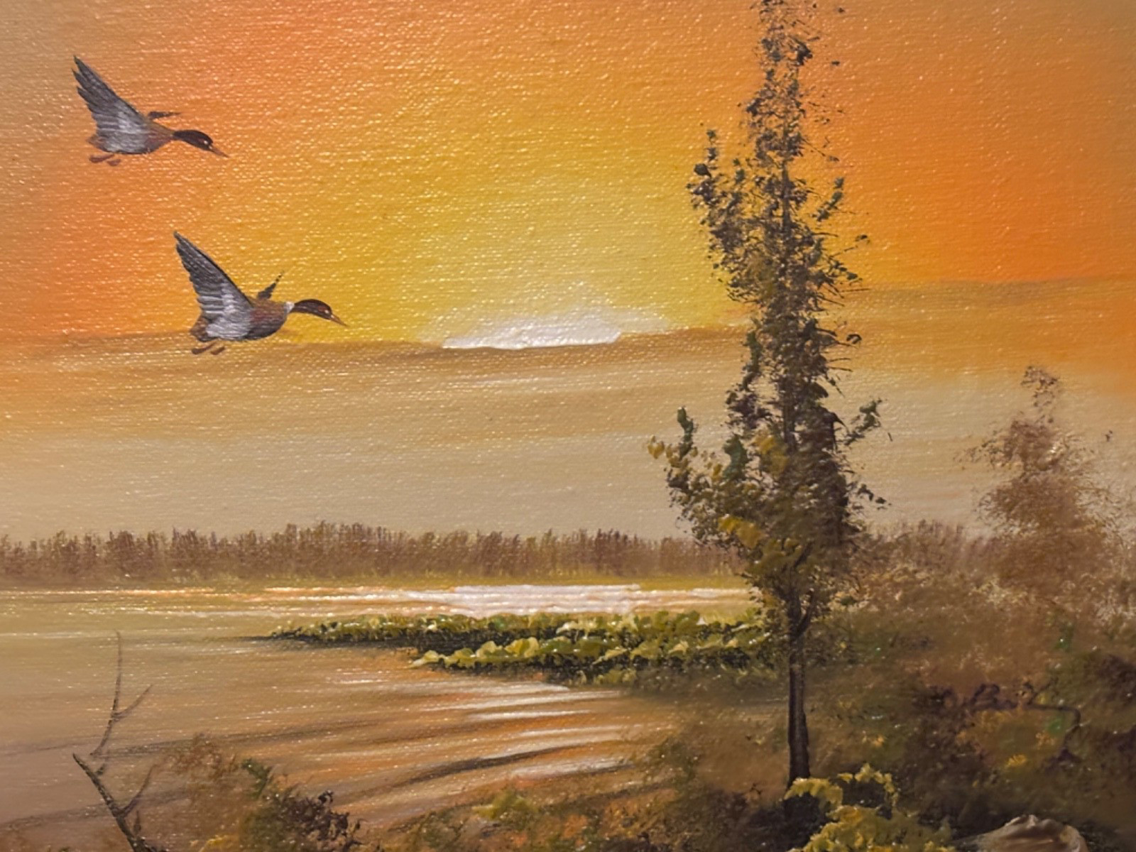 Water Fowl Picture In Unique “Gold Toned Recessed” Wood Frame
