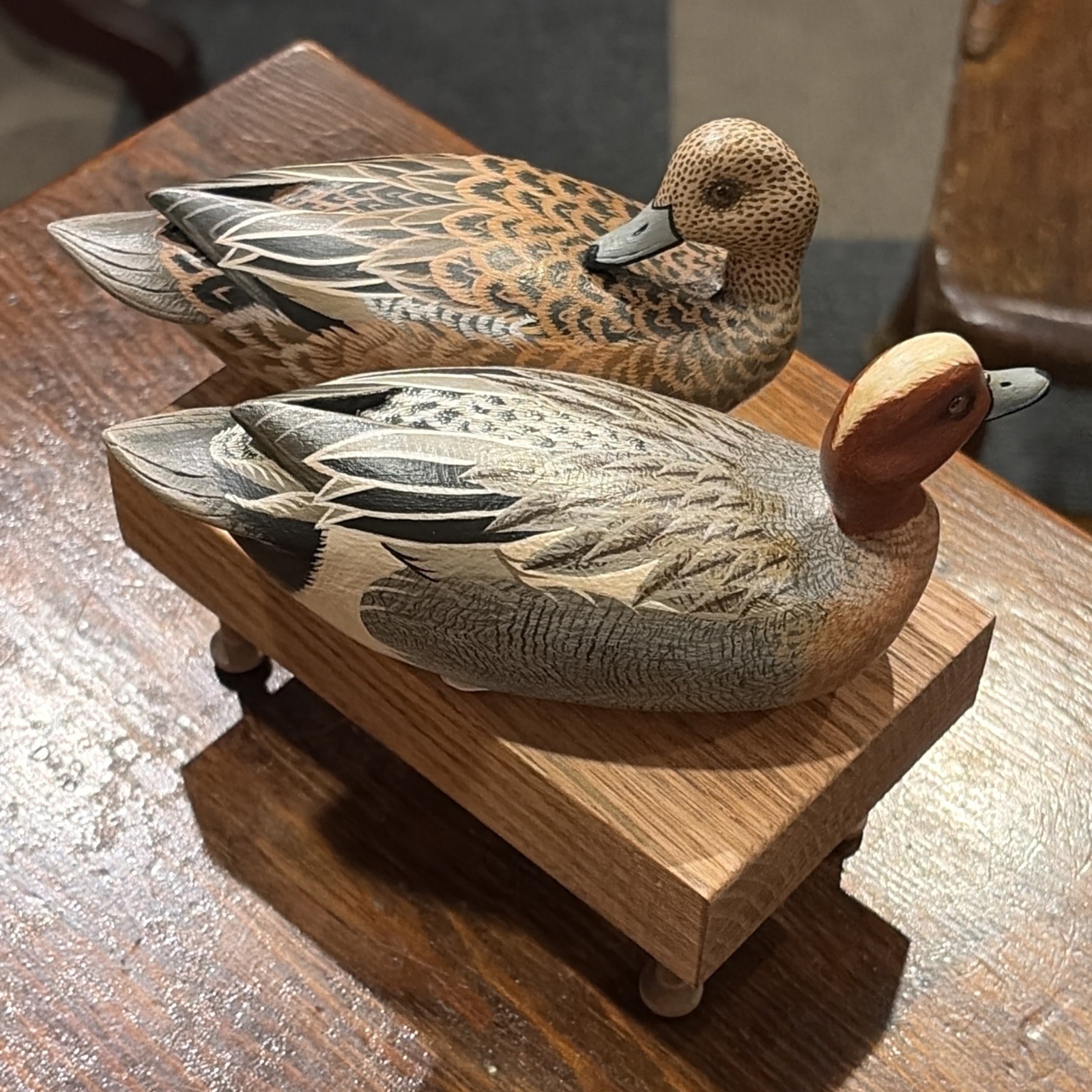 Vintage Miniature Eurasian Wigeon Pair Duck Decoys John Wood Venice, Fl Original