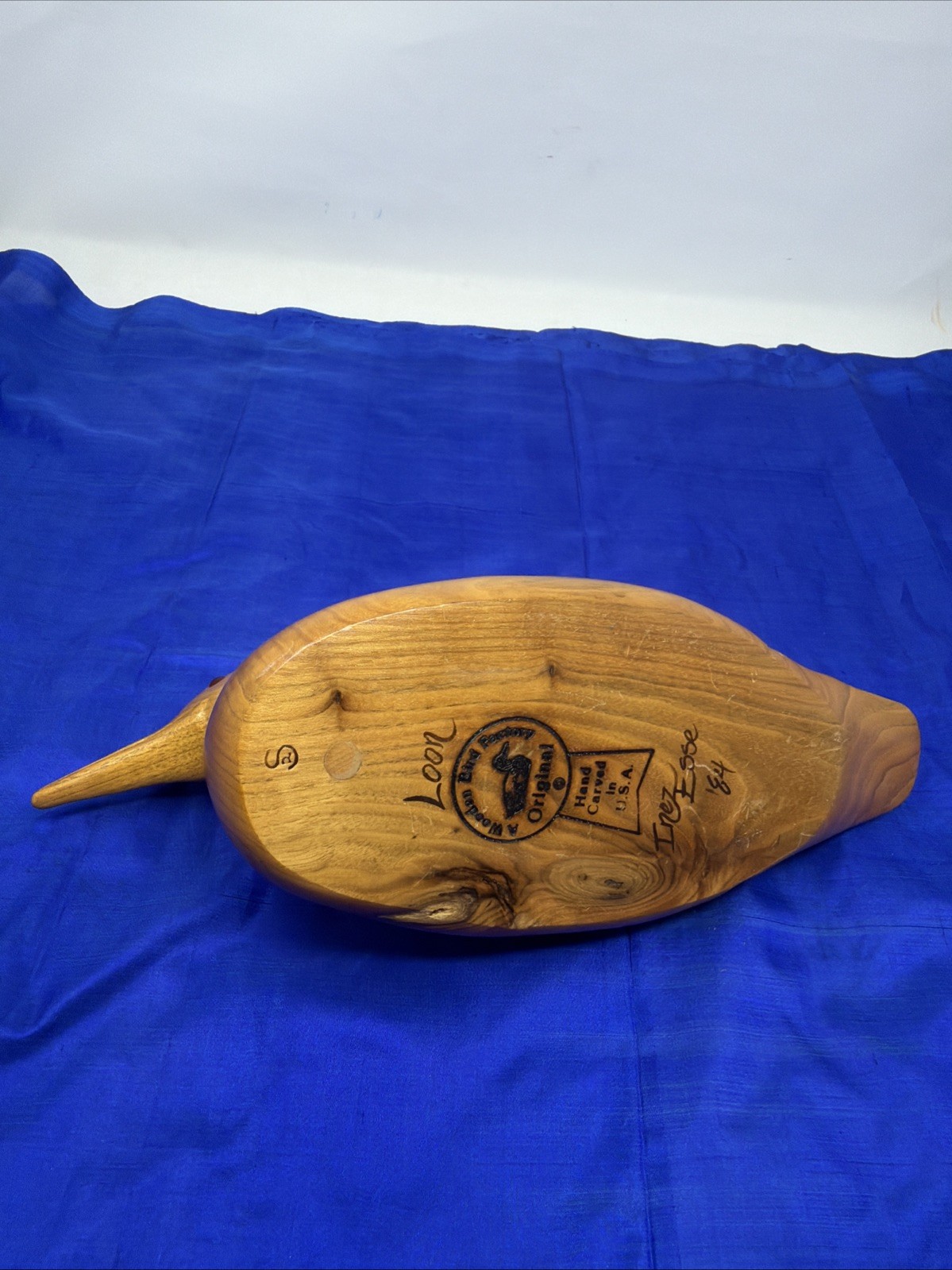 Loon Duck Decoy Hand Carved Inez Esse 1984 Wooden Bird Factory – Unpainted Blank