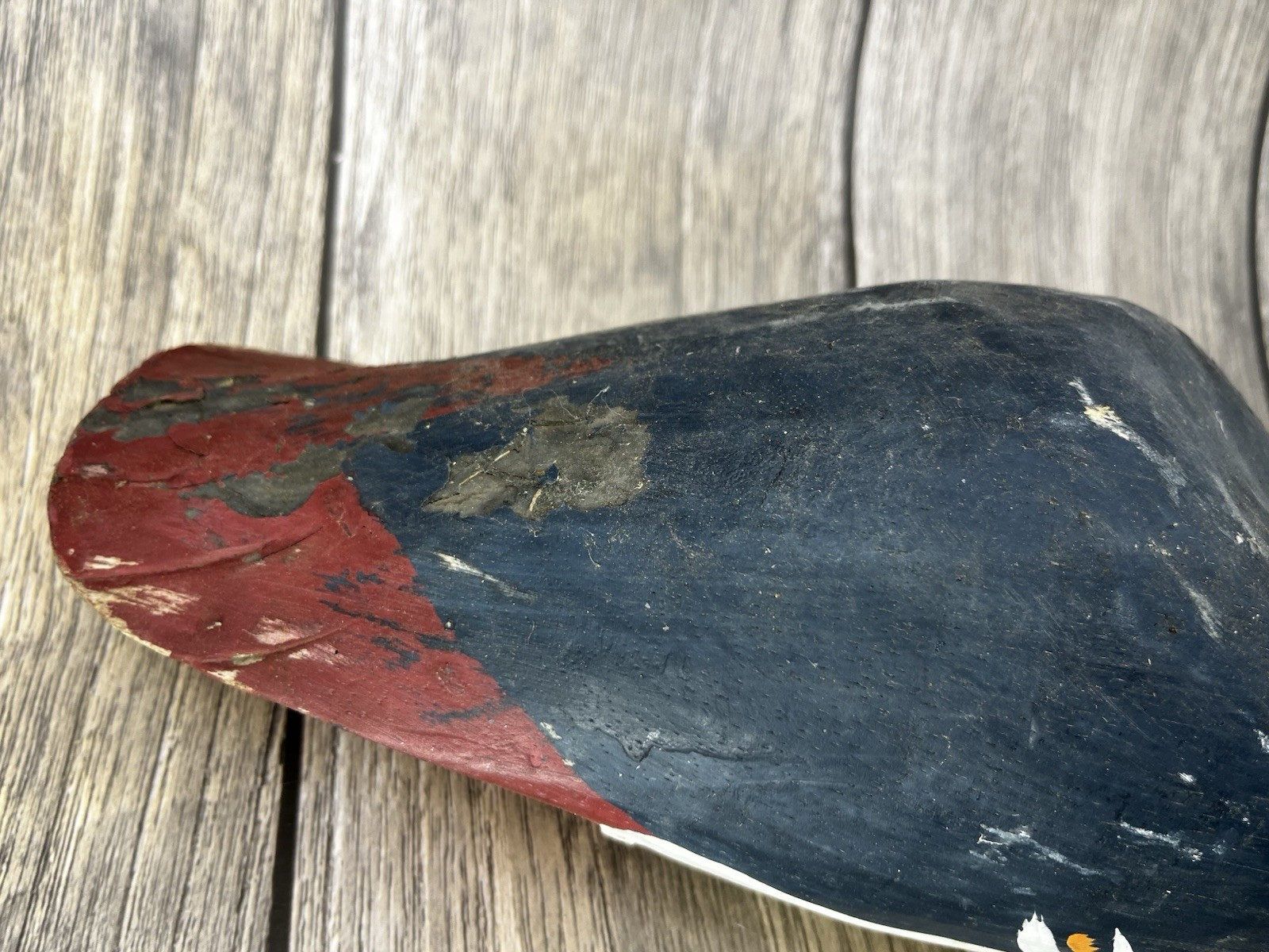 Folk Art Hand Painted Wood Duck Decoy VTG has age and chipped Paint