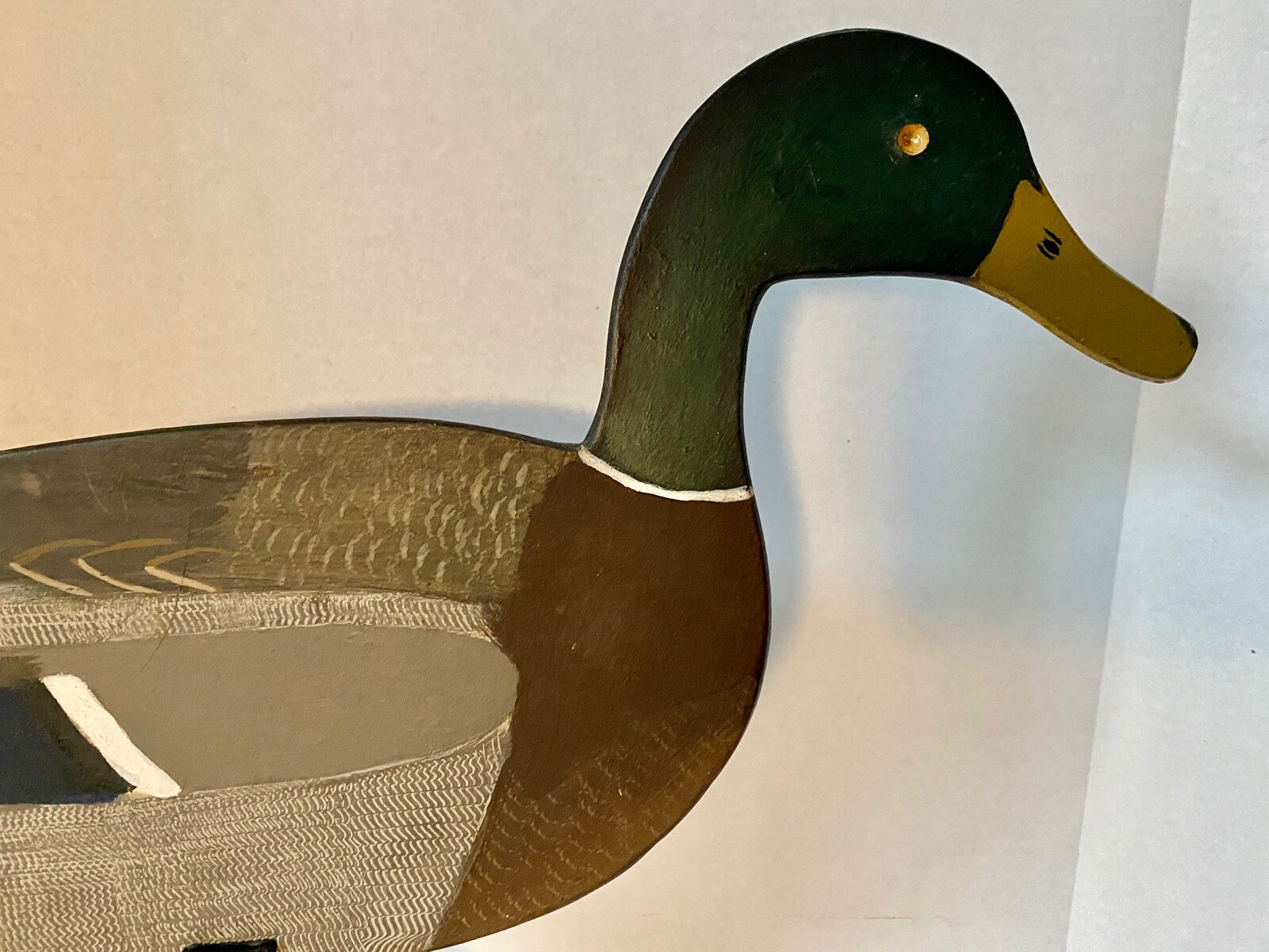 Vintage Folk Art Wood Decorative Mallard Duck Decoy, Hand Painted, Unsigned