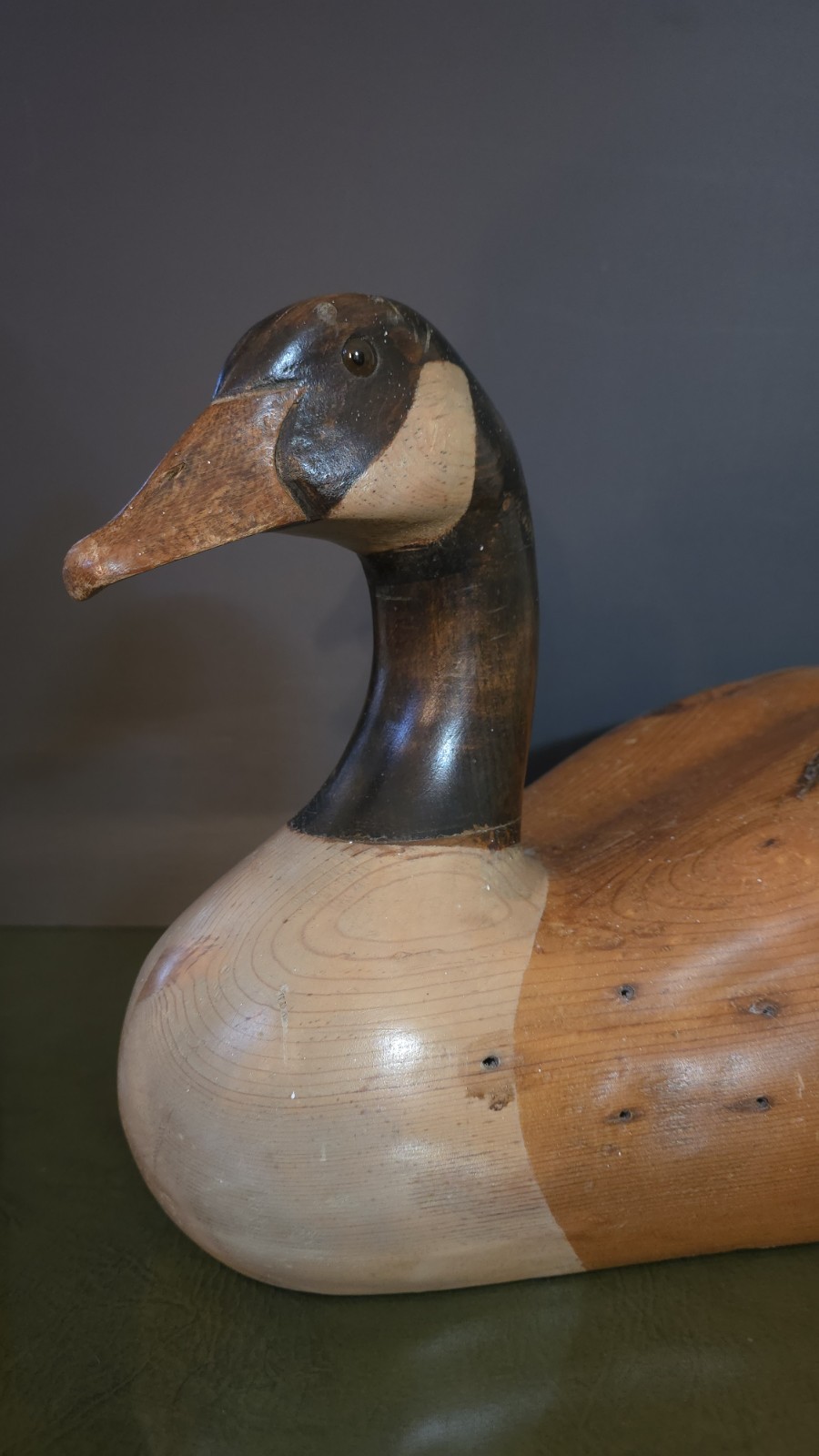 Large Vintage 1979 Solid Wood Decoy Canada Goose Made by R.D. Lewis Signed