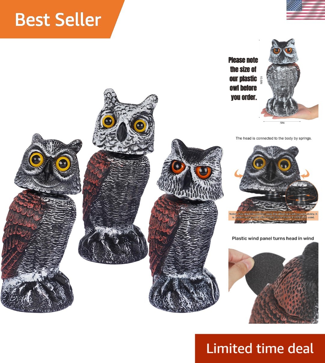 Versatile 3-Pack of Horned Owl Decoys – Elegant Bird Deterrents for Outdoor Use