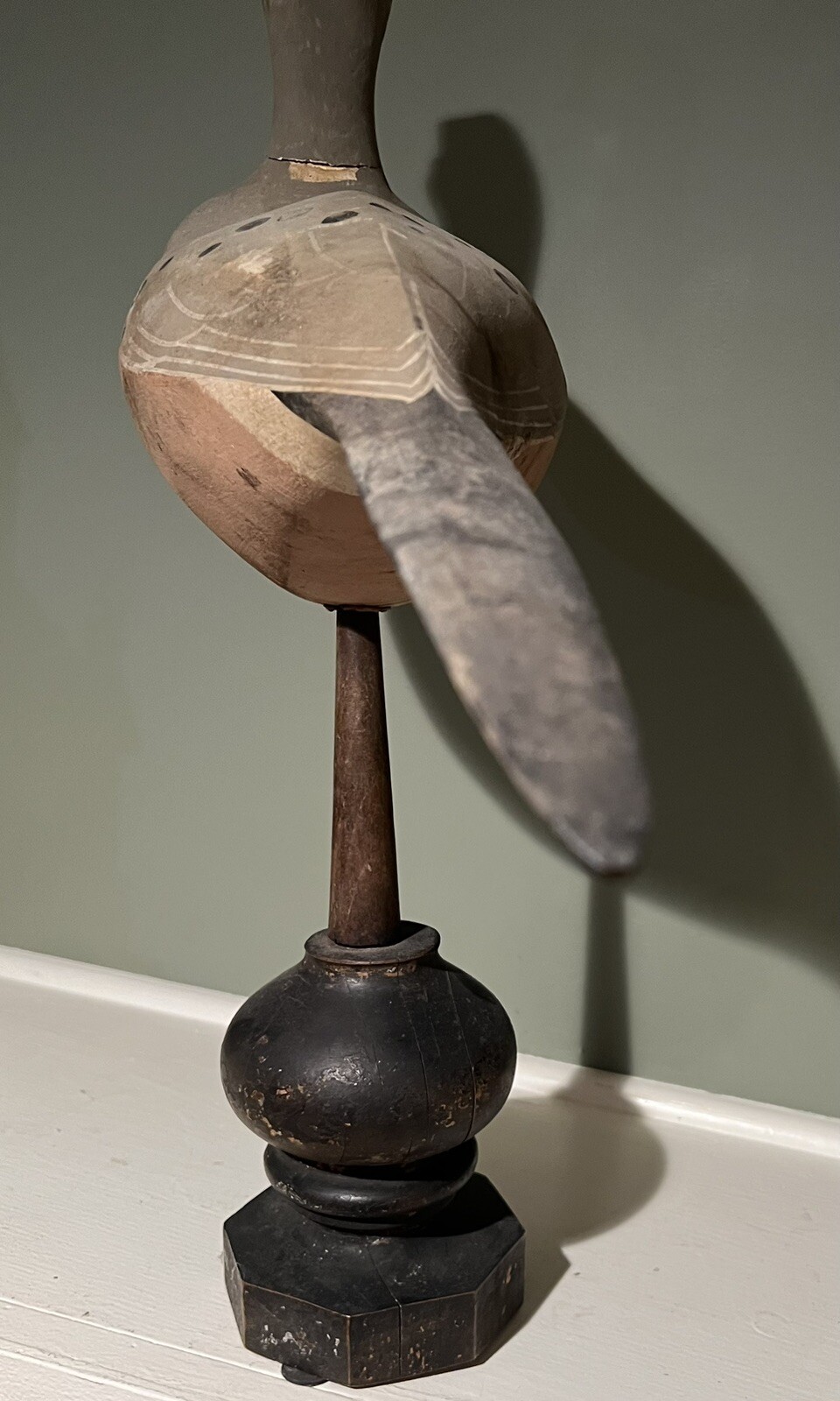Early Antique Large Carved Wood Mourning Dove Shorebird Decoy Bird And Stand 23”