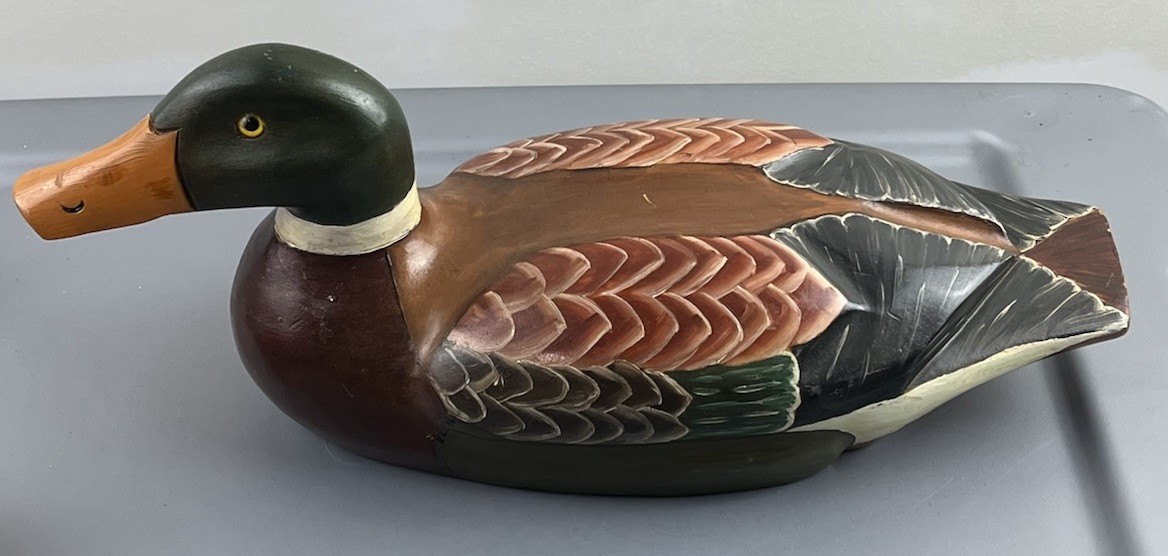 Vtg Duck Decoy-Hand Carved wood & Hand Painted Folk Art 14” Emporium Of Maine