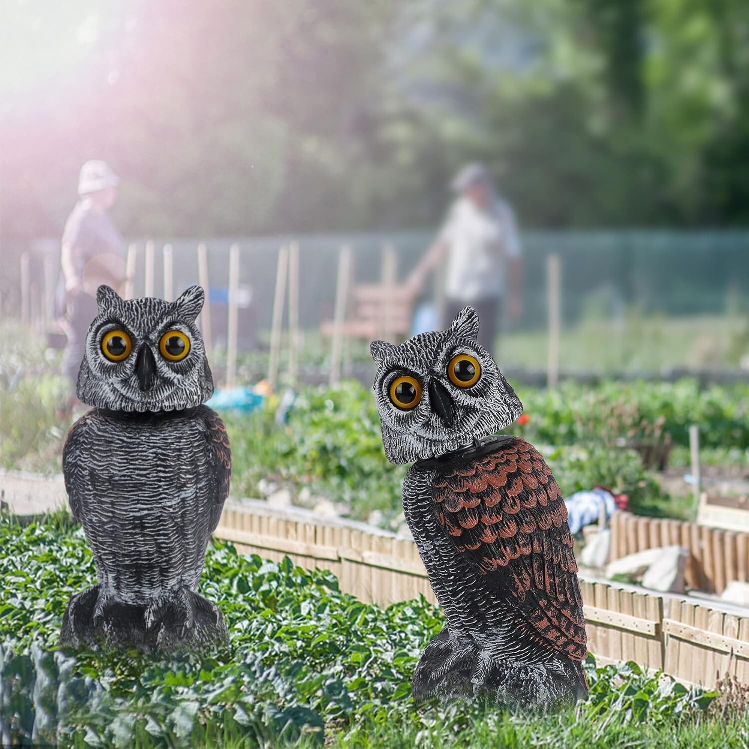 All-Season Outdoor Owl Decoy – 2 Pack Rotating Head Sculptures for Yard Safety