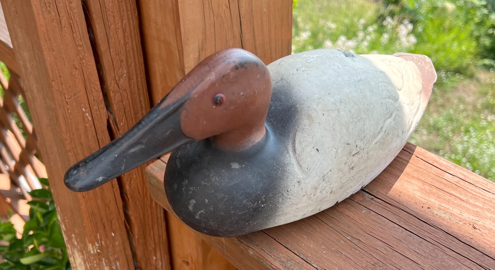 Vintage Decoy Canvasback Drake 14″ Duck Distressed Feather-Lite K. C. Kansas USA