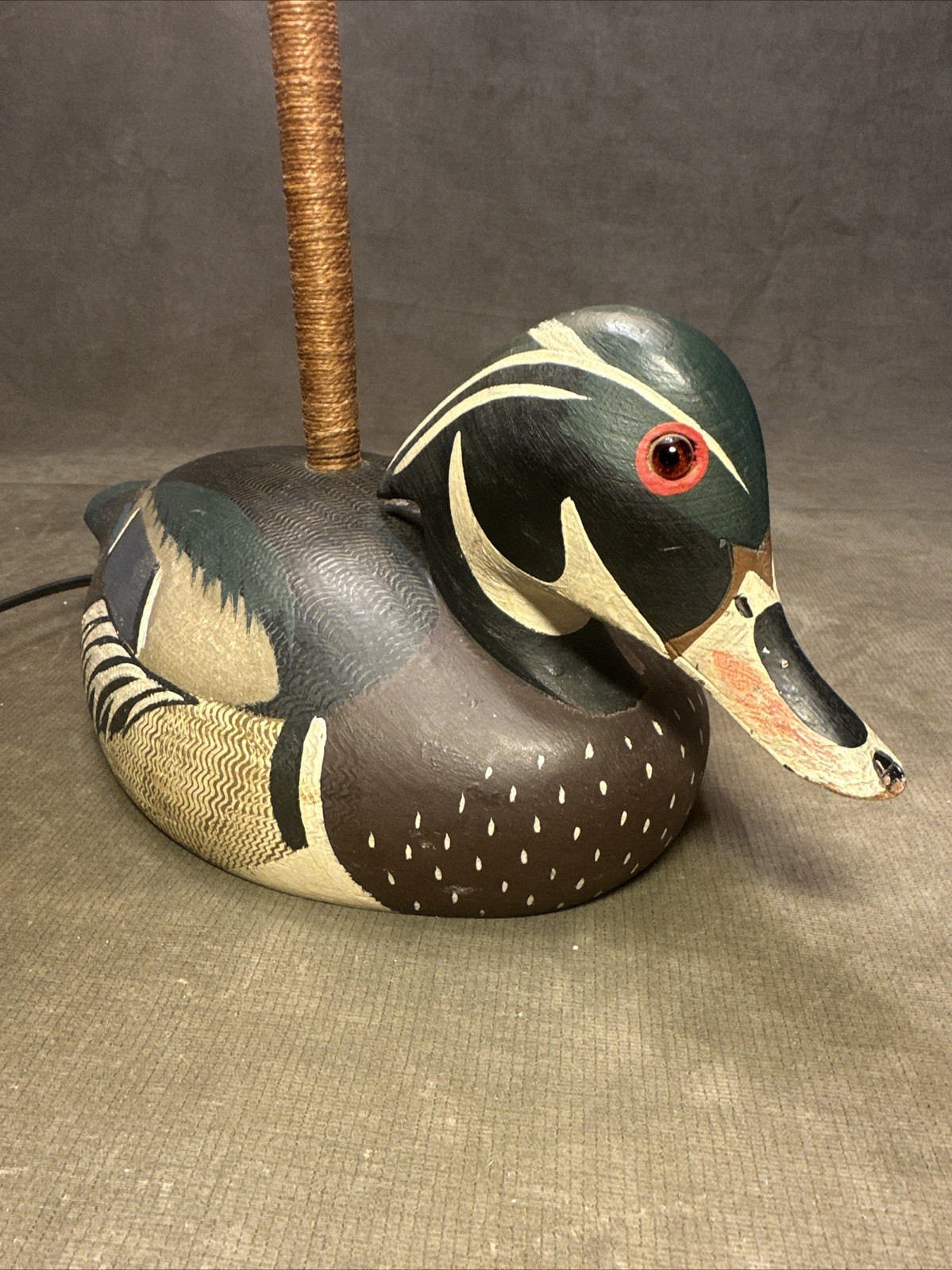 Early Ken Harris Woodville NY Hand Carved Wood Duck Decoy Table Lamp