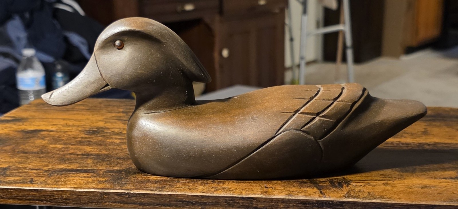 Primitive Wood Drake Duck Decoy – Hand Carved & Stained – 10″