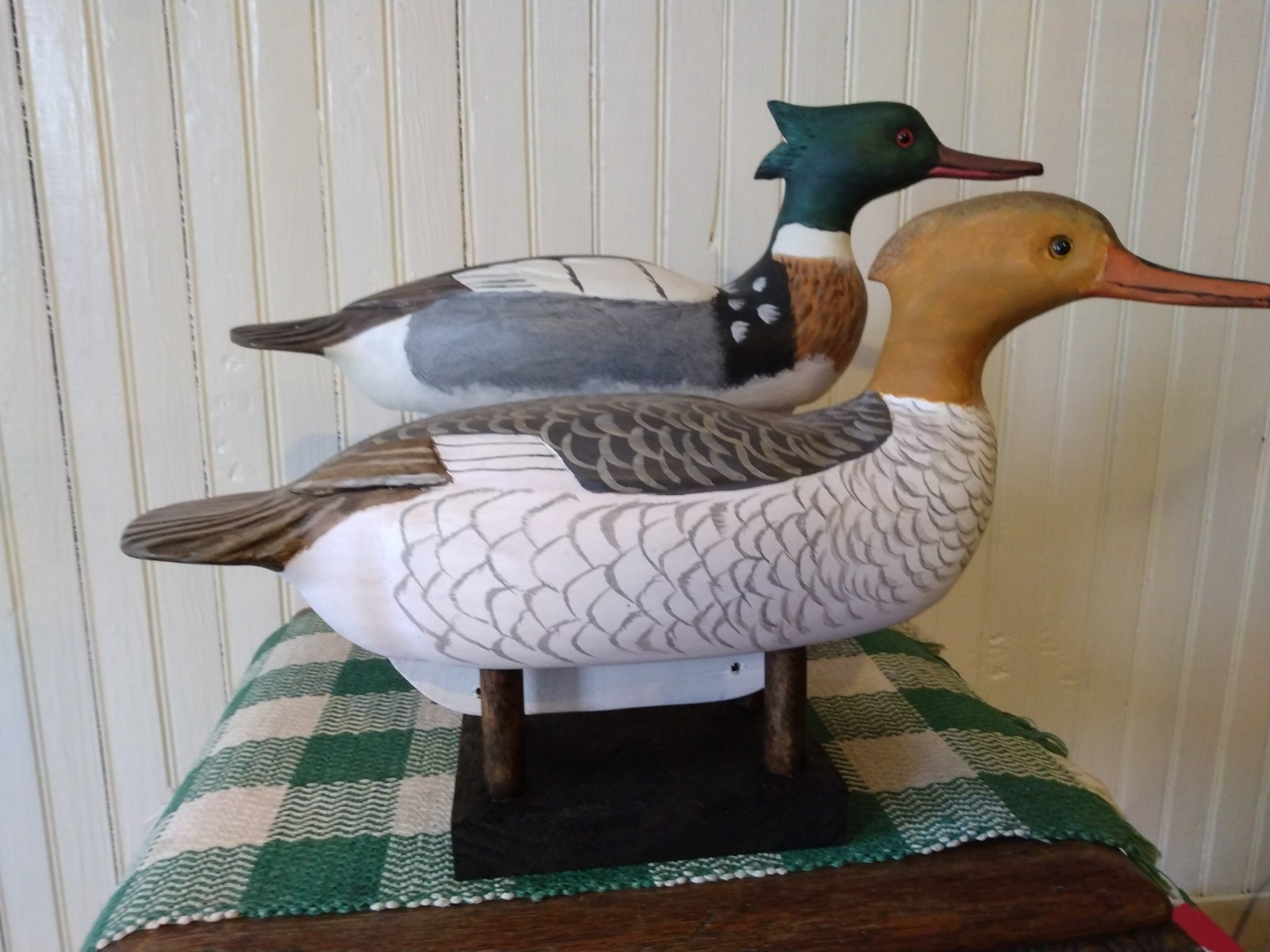 Handmade Rough Cut Wooden Duck Decoy Stand. Double Stand Holds Two Decoys