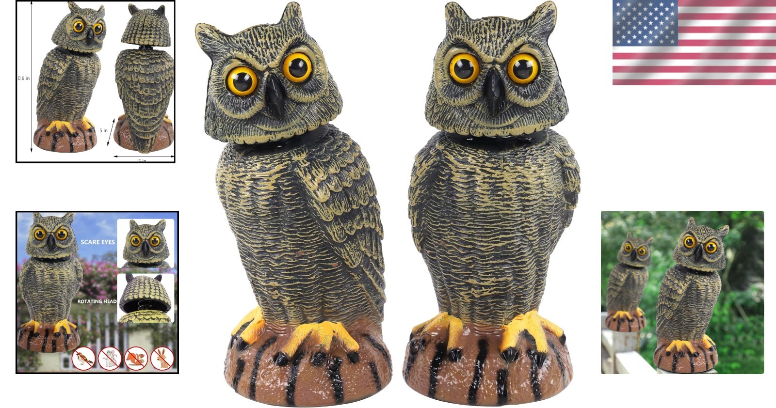 Elegant Golden Owl Decoy – 10.6 Inch Garden Protector Against Pests (2 Pack)