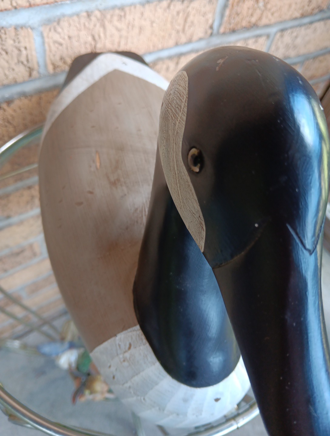 Signed G. Lowenthal Canadian Goose Painted Carved Wood Duck Decoy Glass Eyes