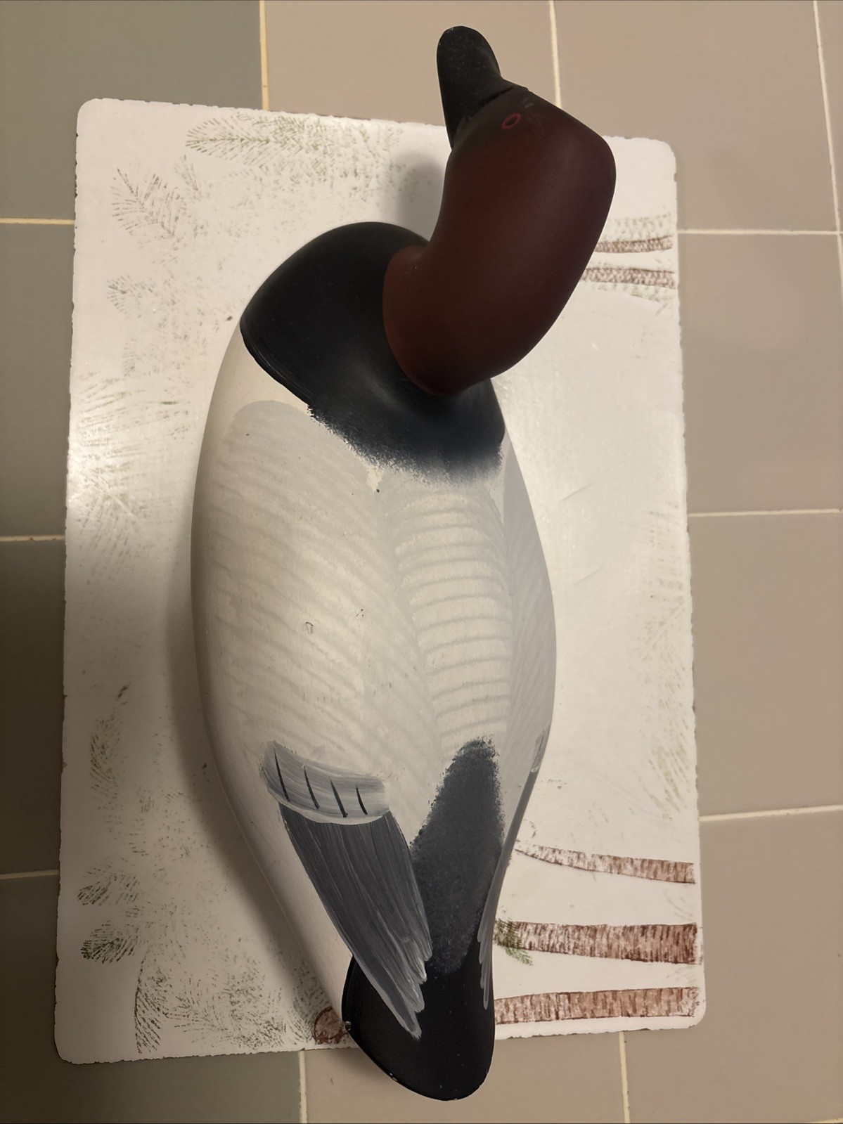 Canvasback Drake decoy by Patrick Vincenti, 1989 solid wood.