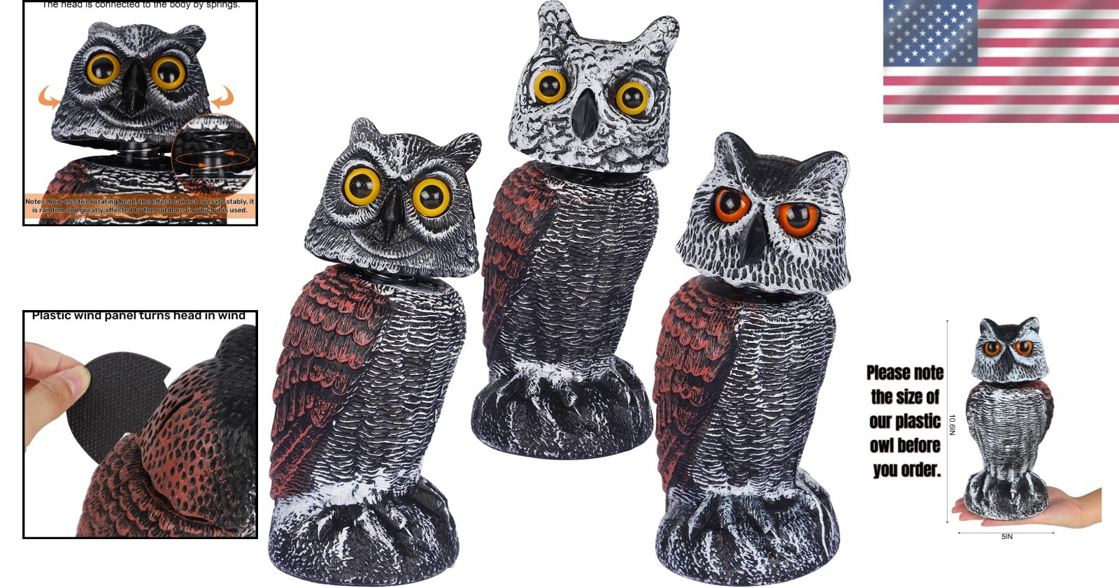 Versatile 3-Pack of Horned Owl Decoys – Elegant Bird Deterrents for Outdoor Use