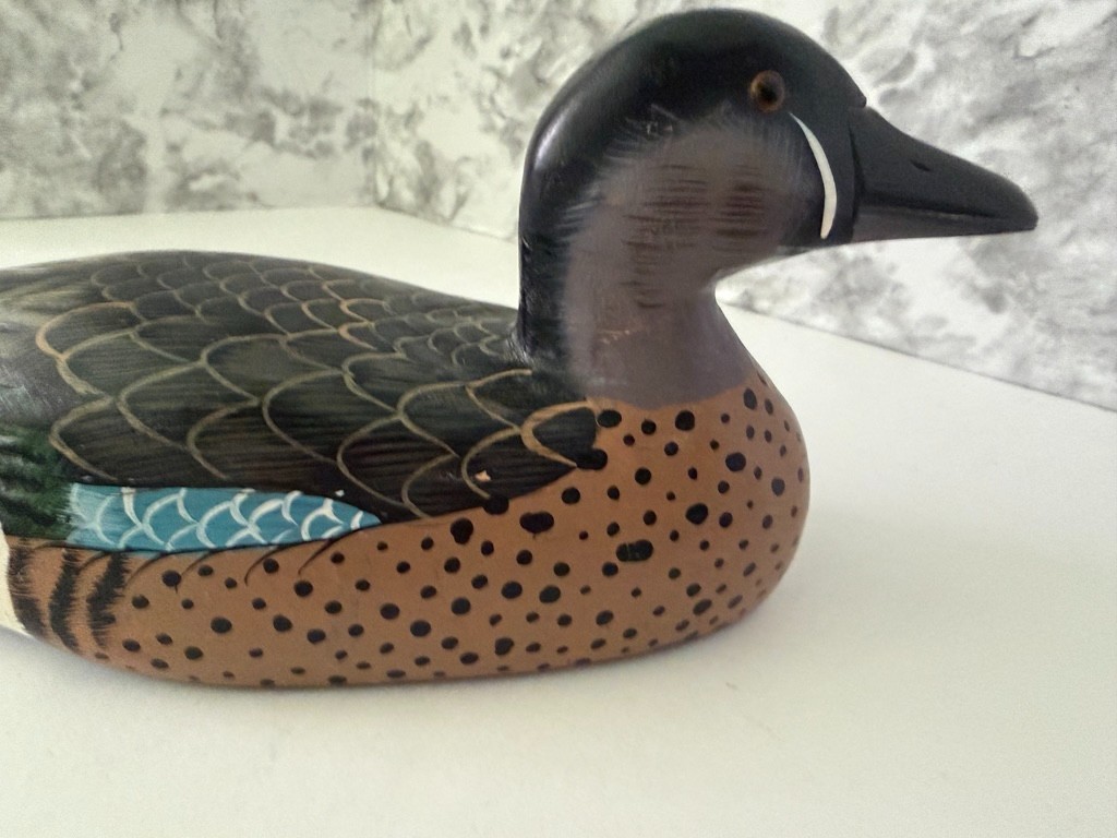 Vintage Hand Carved Wood Mallard Duck Decoy Hand Painted Folk Art Solid Body