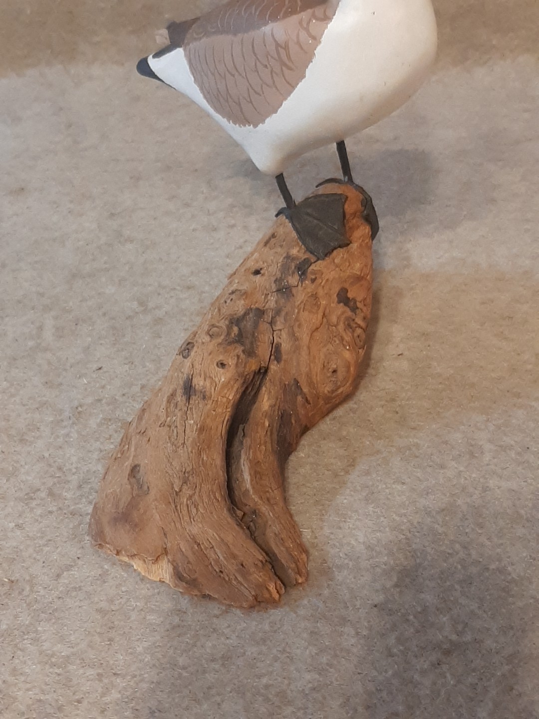Carved Wood Miniature Goose Decoy branded Burn on Driftwood