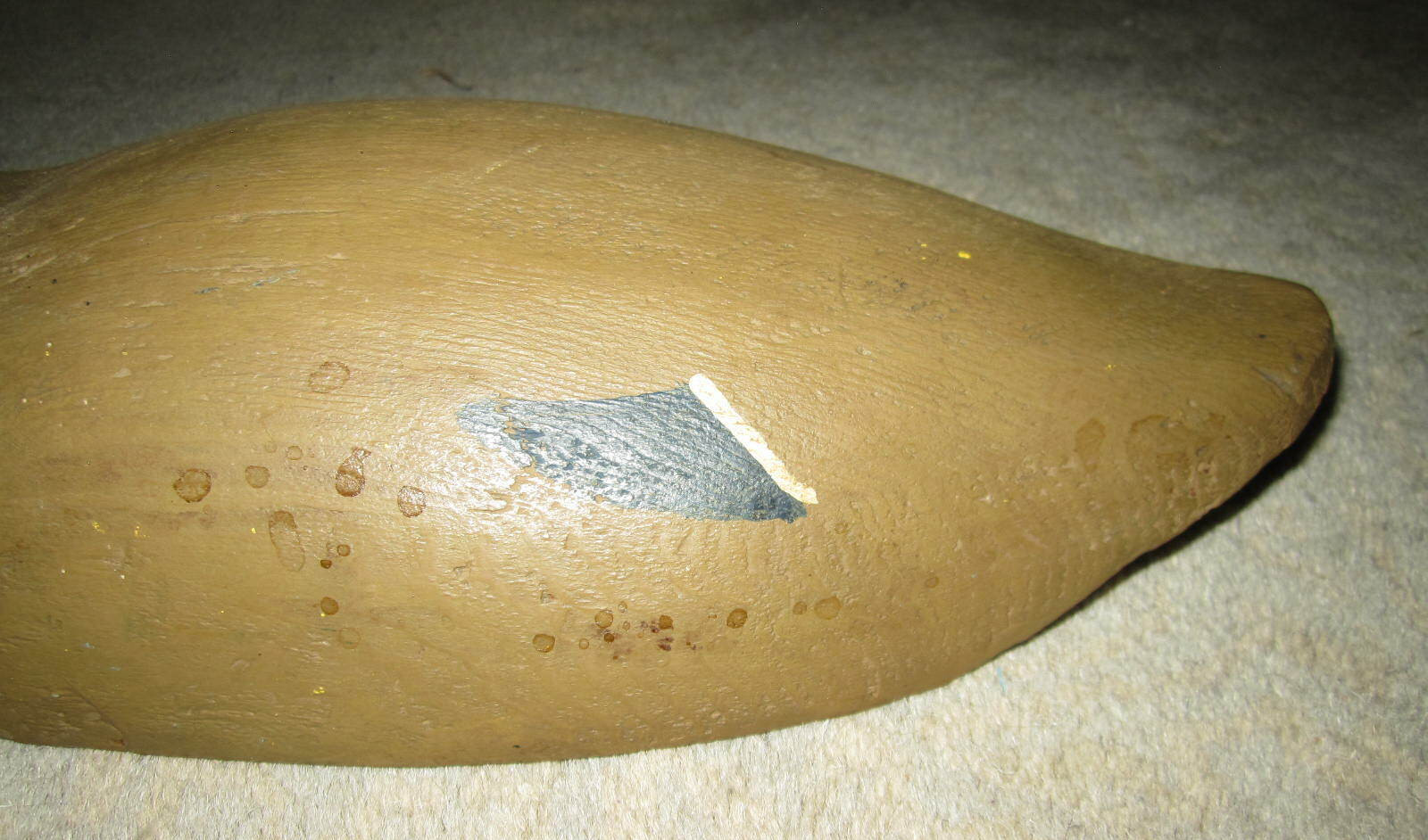 Vtg hand painted hollow wooden tan mallard hen duck decoy w glass eye, unsigned