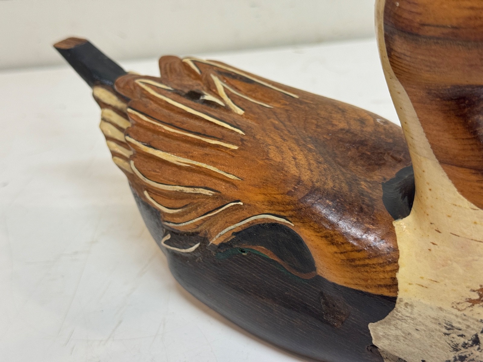 Vintage 1981 Leo Koppy Hand Carved Wooden Pintail Duck Decoy Signed 10.5″