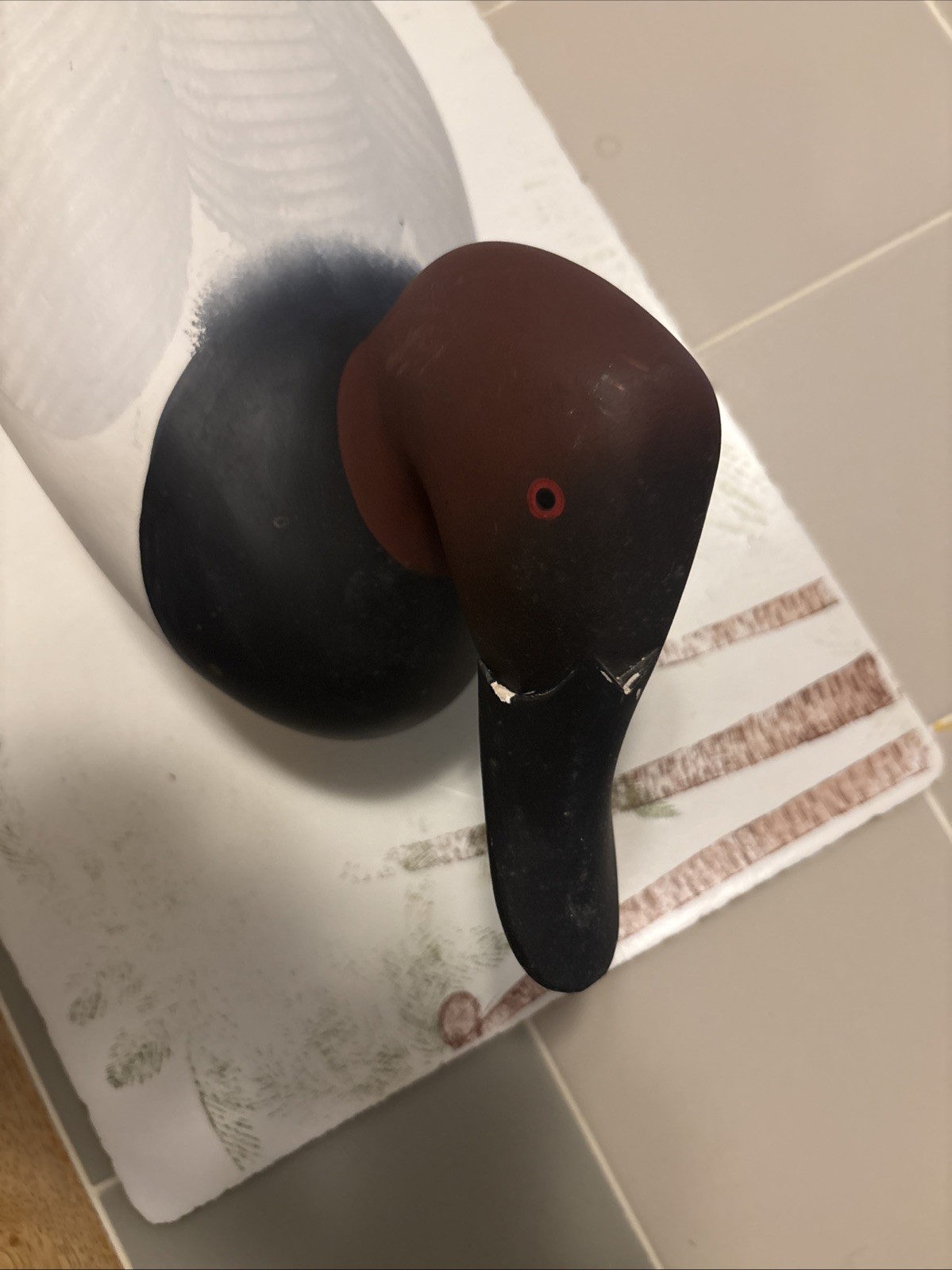 Canvasback Drake decoy by Patrick Vincenti, 1989 solid wood.
