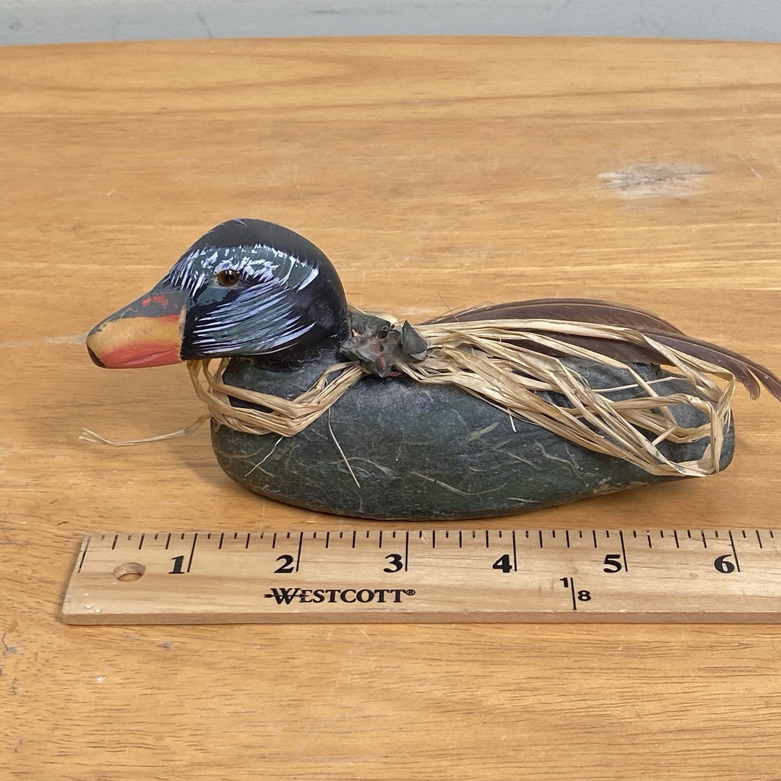 Vintage Hand Made 6-inch Carved Wooden Duck Decoy Green Primitive Home Decor