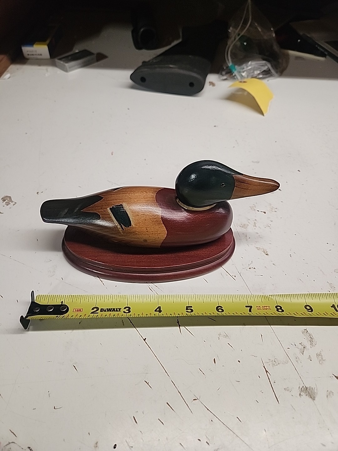 Vintage Mallard Duck Decoy Ron Fisher Glass Eyes Solid Body 1982 9” Autographed