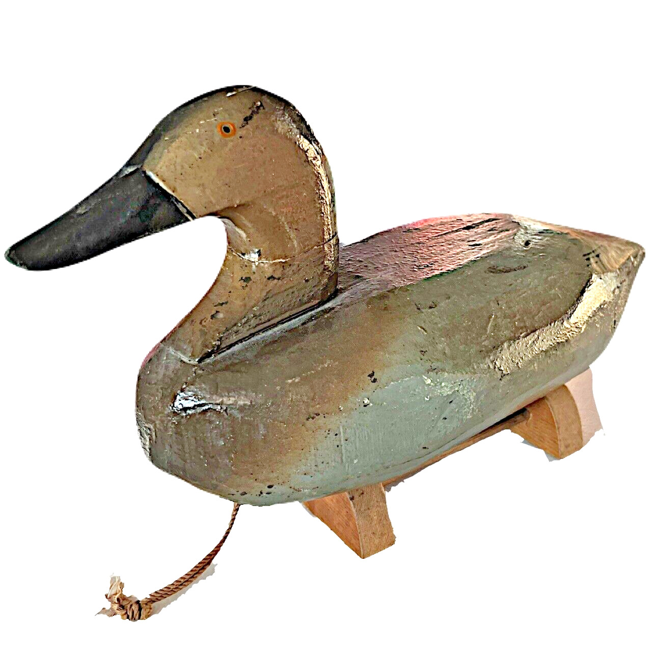 Vintage Duck Decoy Primitive Solid Body w/ Stand & Lead Weight Mushroom Antique