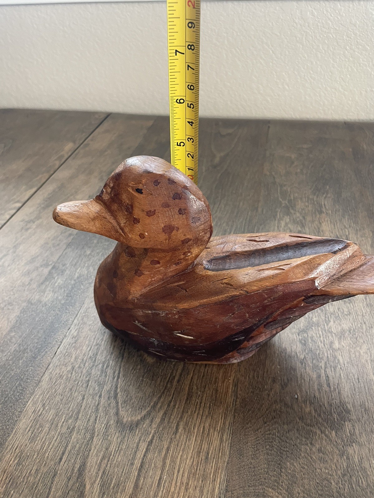 Solid Wood Duck Decoy Handmade & Carved Gorgeous Details 9” Long Wood Duck Decor