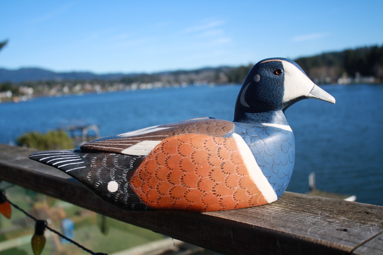 Harlequin Drake decoy by Mo Hobbs, 2006, solid wood, GE, OP.