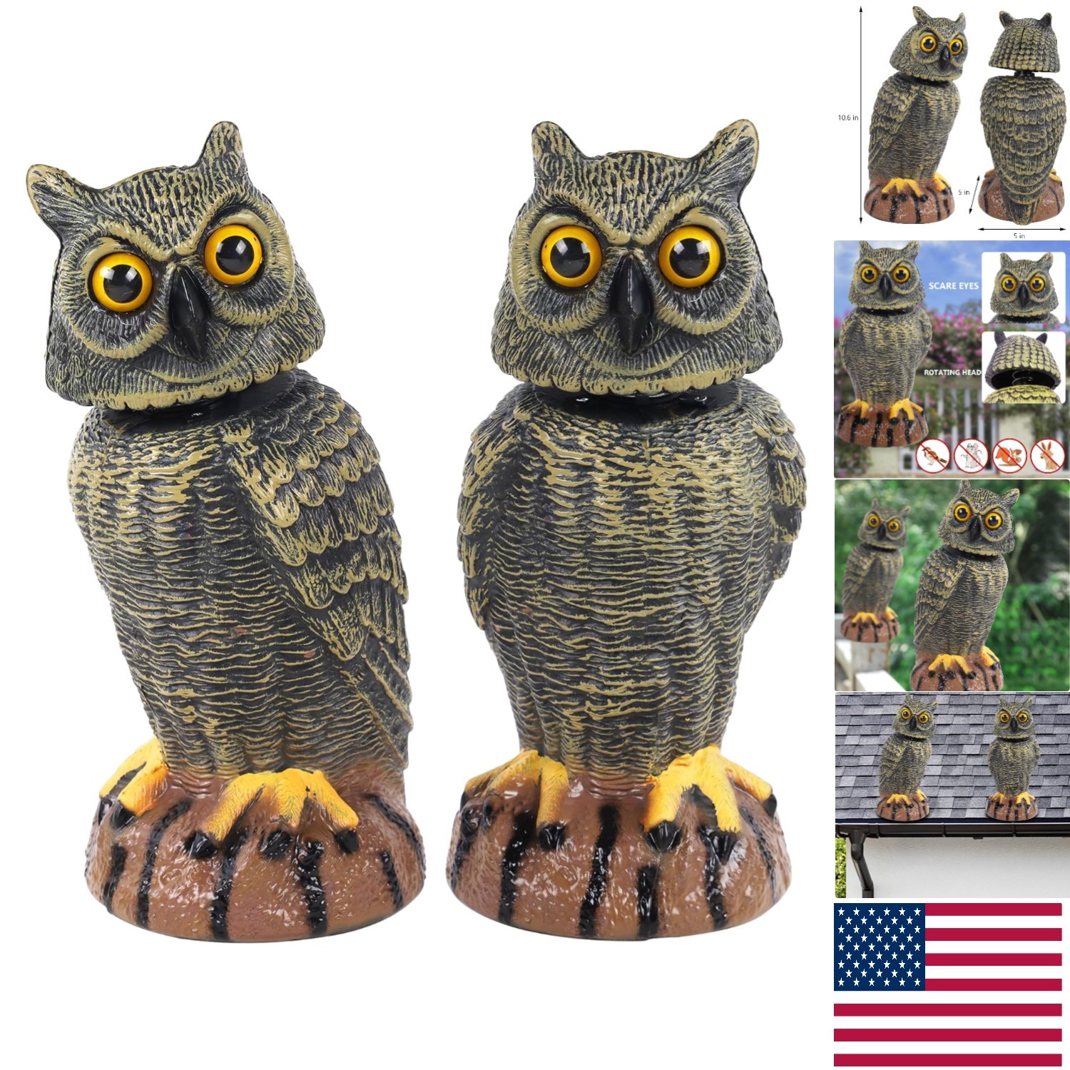 Elegant Golden Owl Decoy – 10.6 Inch Garden Protector Against Pests (2 Pack)