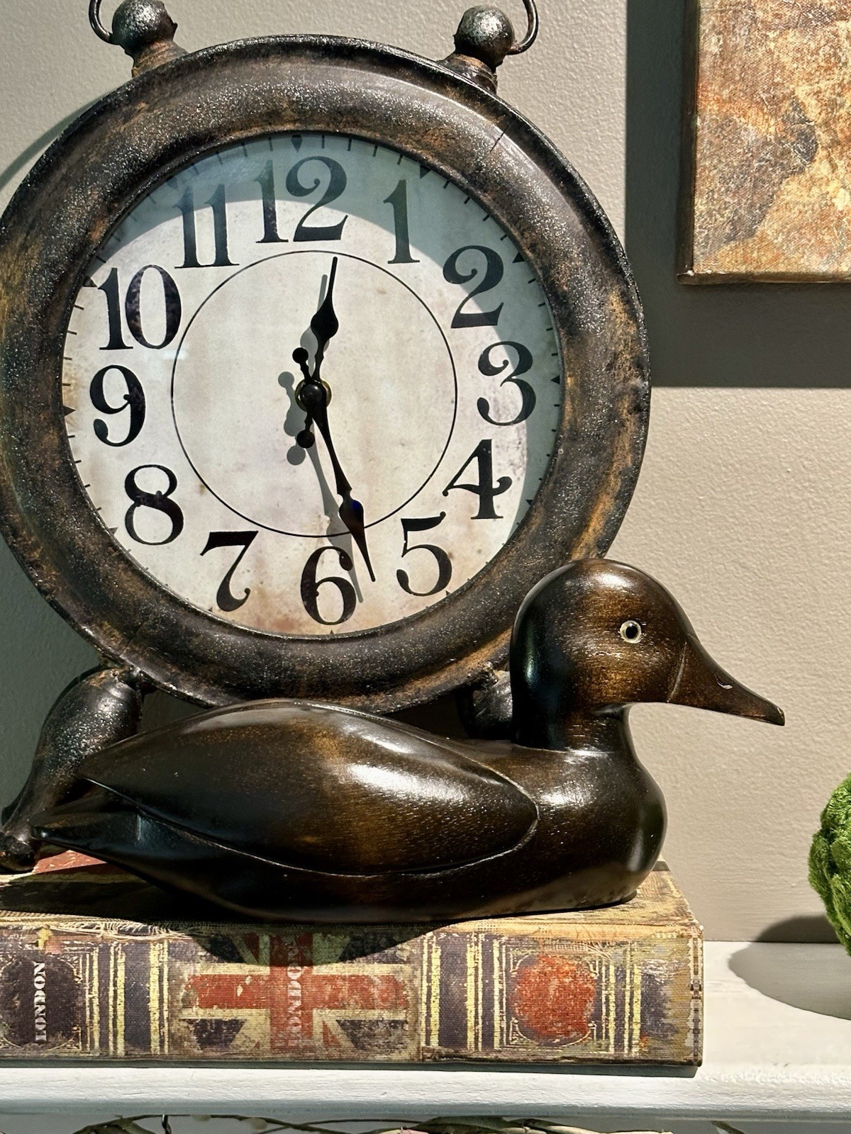 VTG Handcarved Solid Wood Mallard Duck Decoy with Glass Eyes 10″