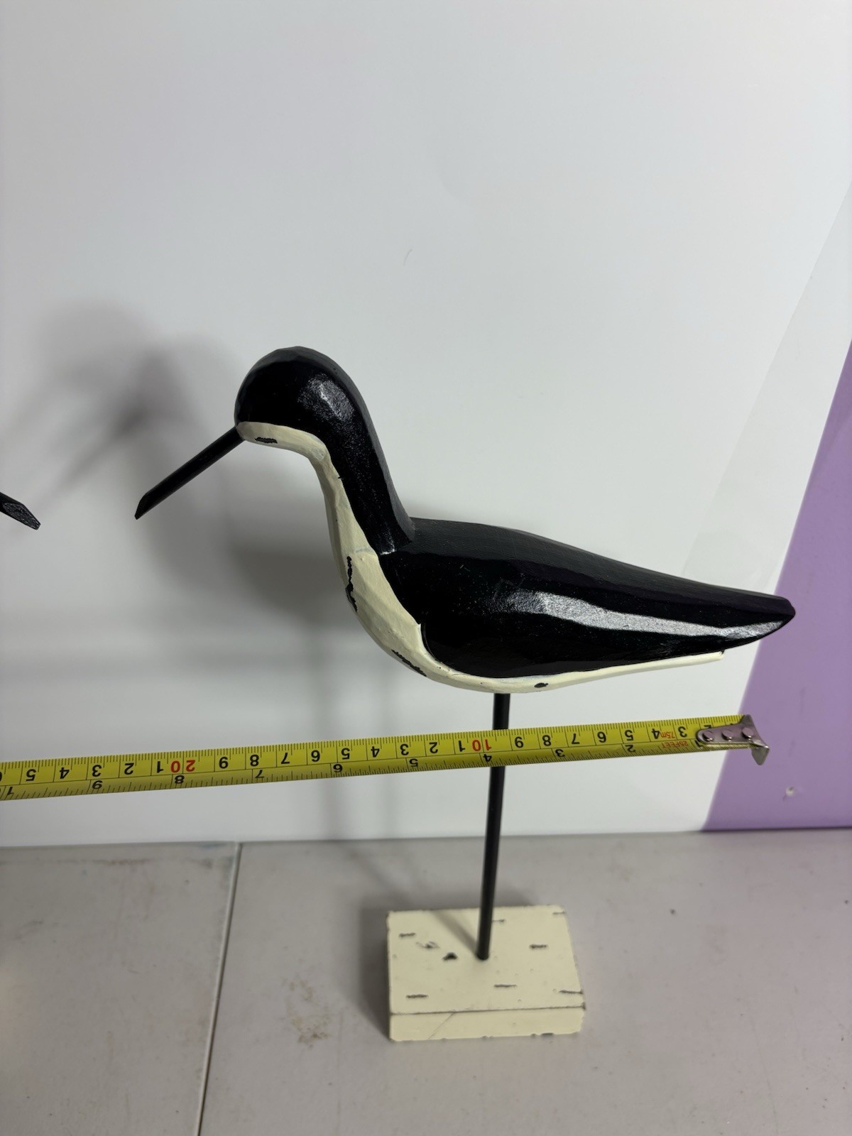 Set of 2 14” Sandpiper Shore Birds Decoys Carved Wooden Stand Black White EUC