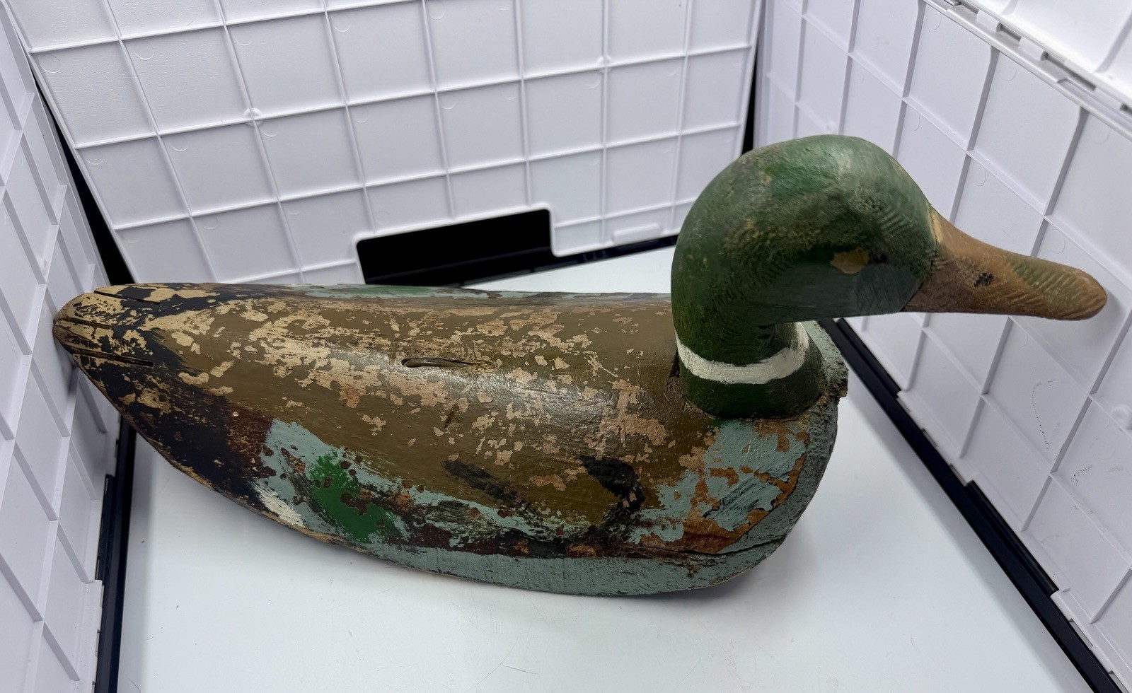 Antique Currituck NC Wooden Duck Decoy Fluted Tail Mallard Drake VTG Folk Art