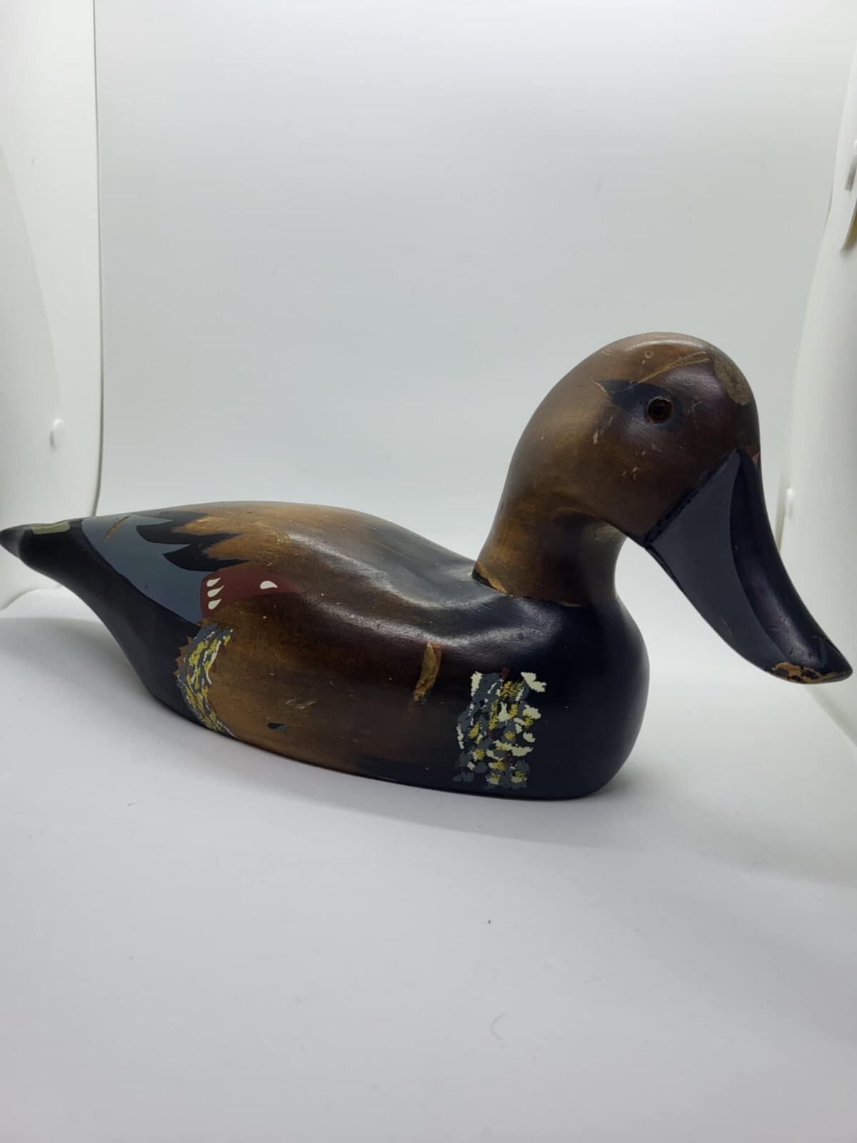 Vintage 14″ Solid Wooden Pintail Duck Glass Eyes, Hand Painted