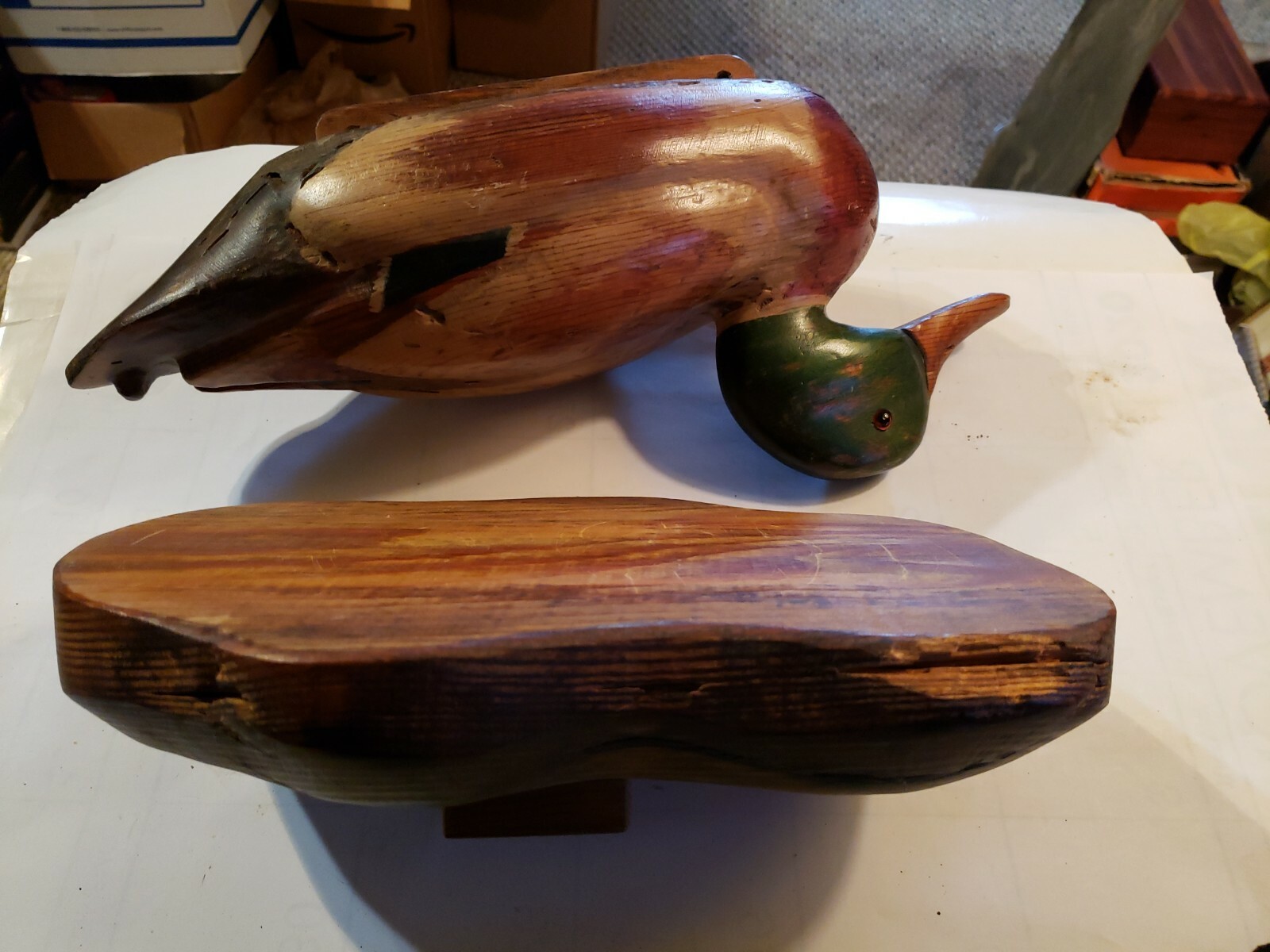 Vintage Hand Carved Wood Duck Decoy on Stand Signed R.D. Lewis 1978 #577 / 700