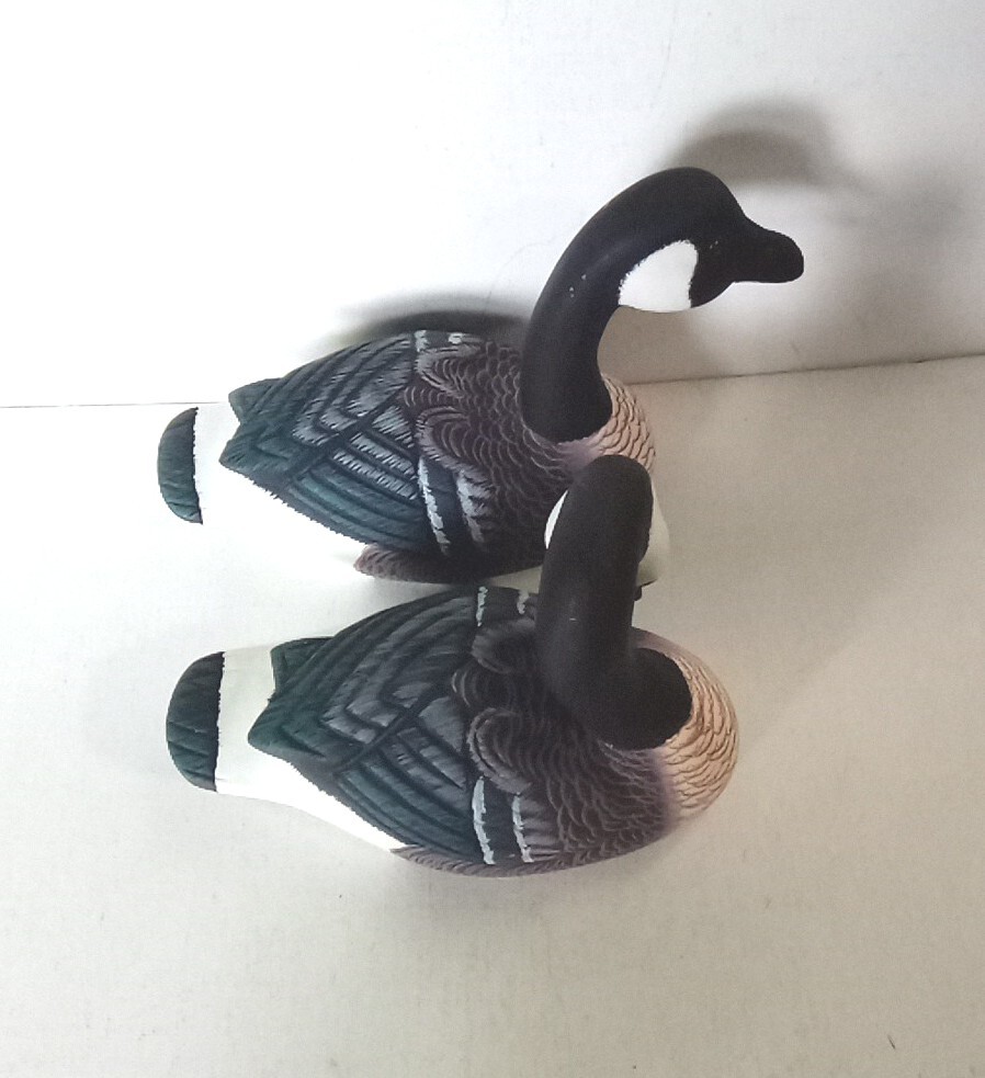 Two Vintage Solid Wood Duck Decoys Hand Carved & Hand Painted Glass Eyes 1963