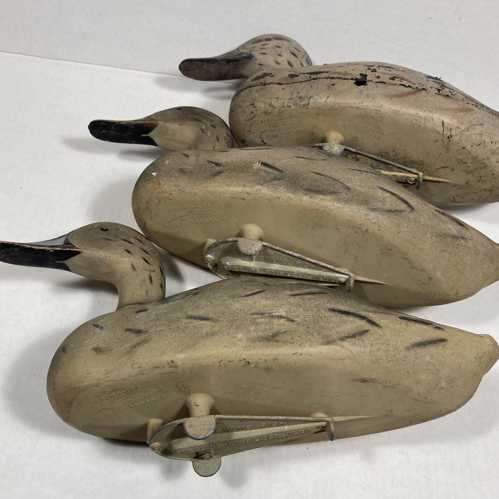 (Lot of 3) Vintage FEATHER-LITE K.C. Kansas Hollow Duck Decoys c. 1950s