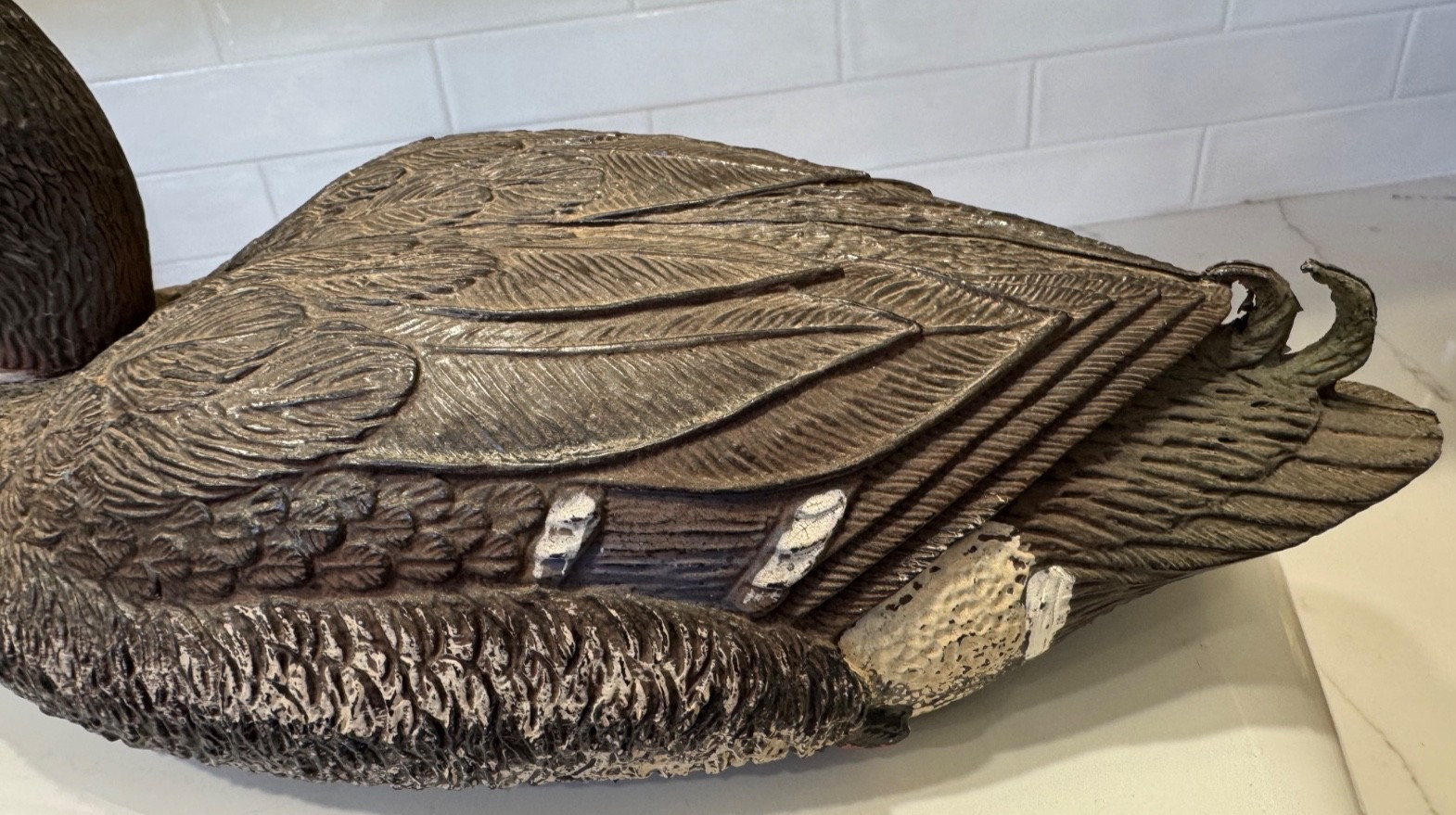 Vintage Duck Decoy Mallard Hen 16″ Realistic feathers Floats Made In Italy