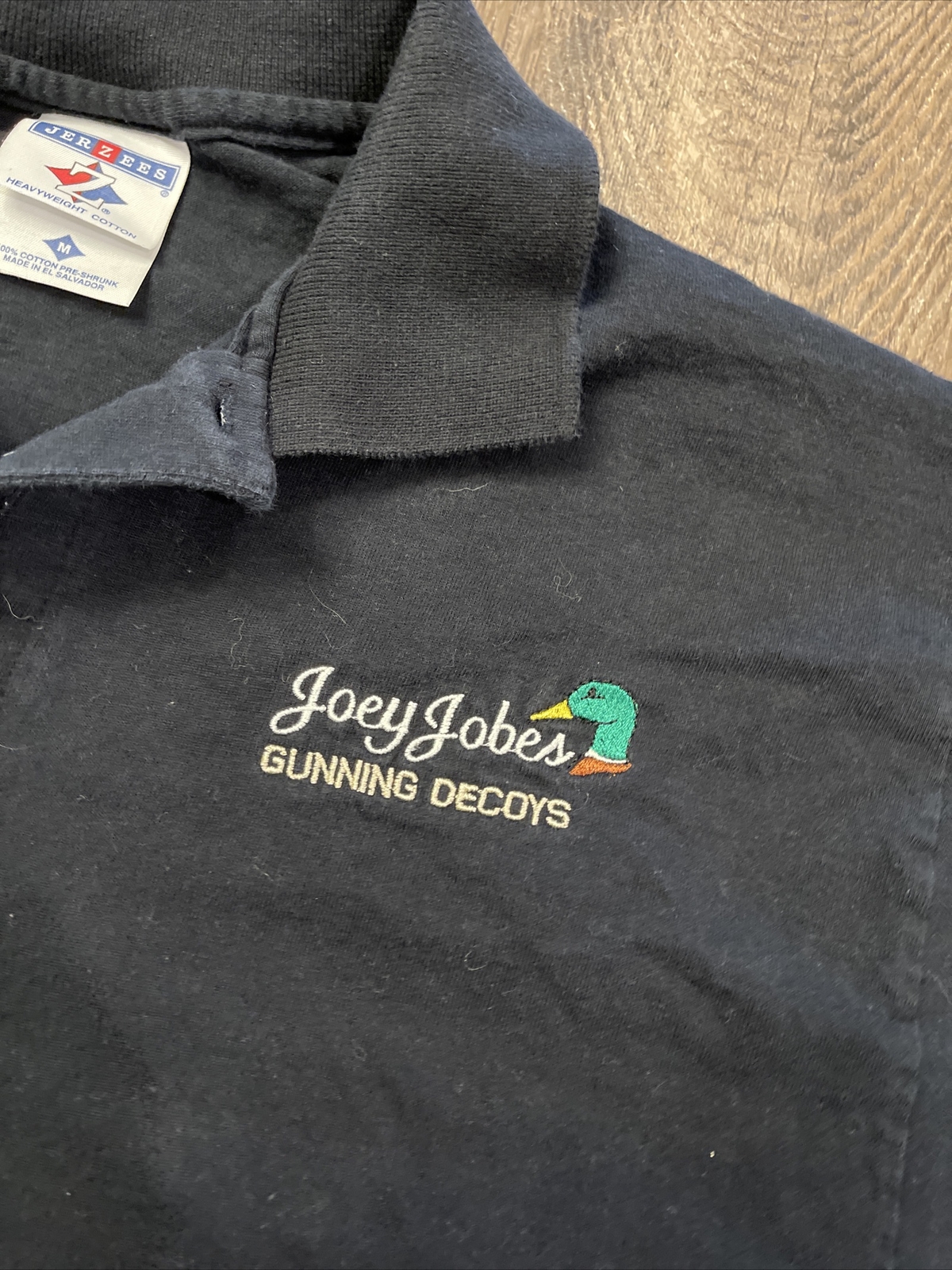 Vintage Joey Jobes Gunning Decoys Duck Hunting Polo Shirt Mens Medium Black Euc