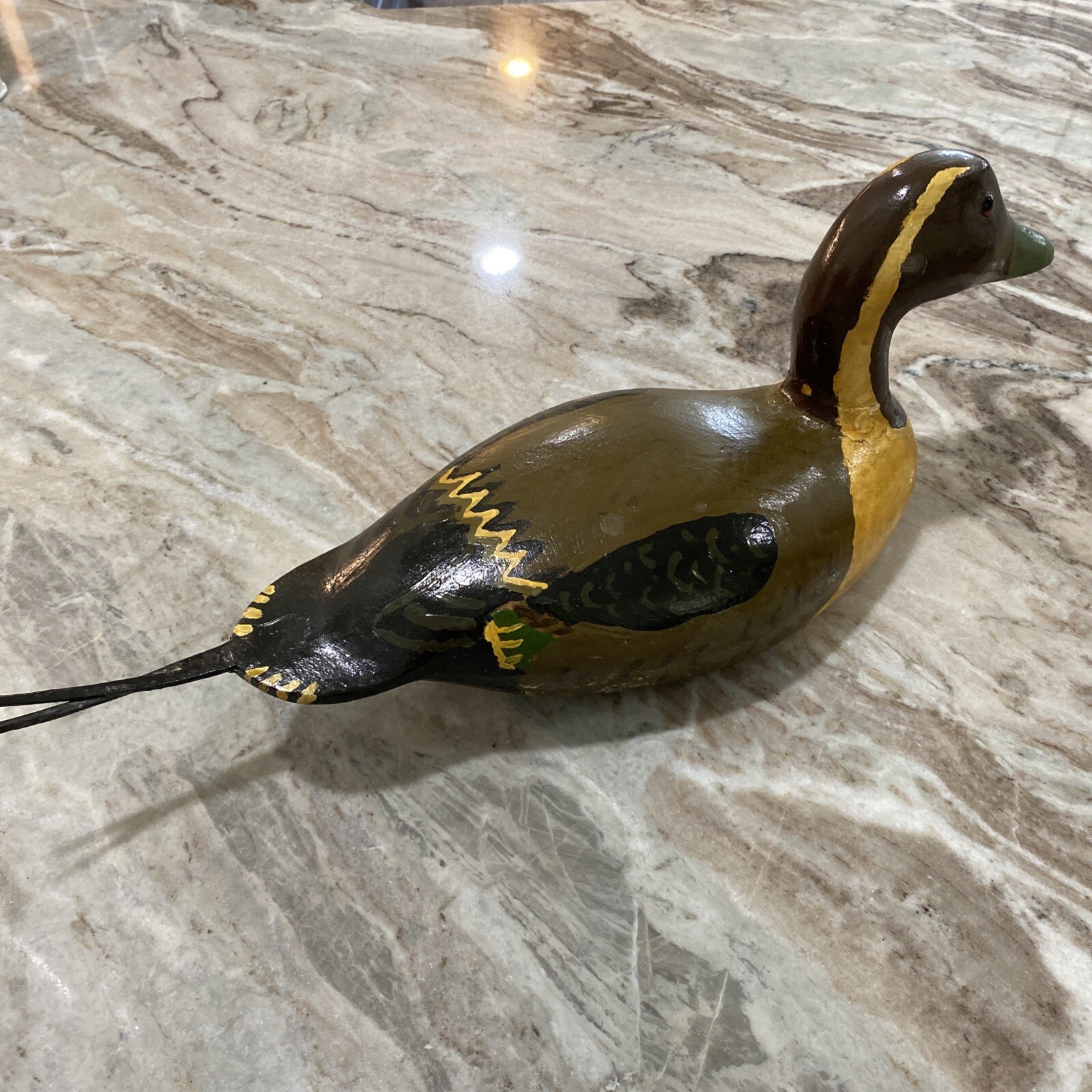 16.5” Hand Carved Wood Duck Decoy Painted Signed Lee Peeler 1983 Glass Eyes