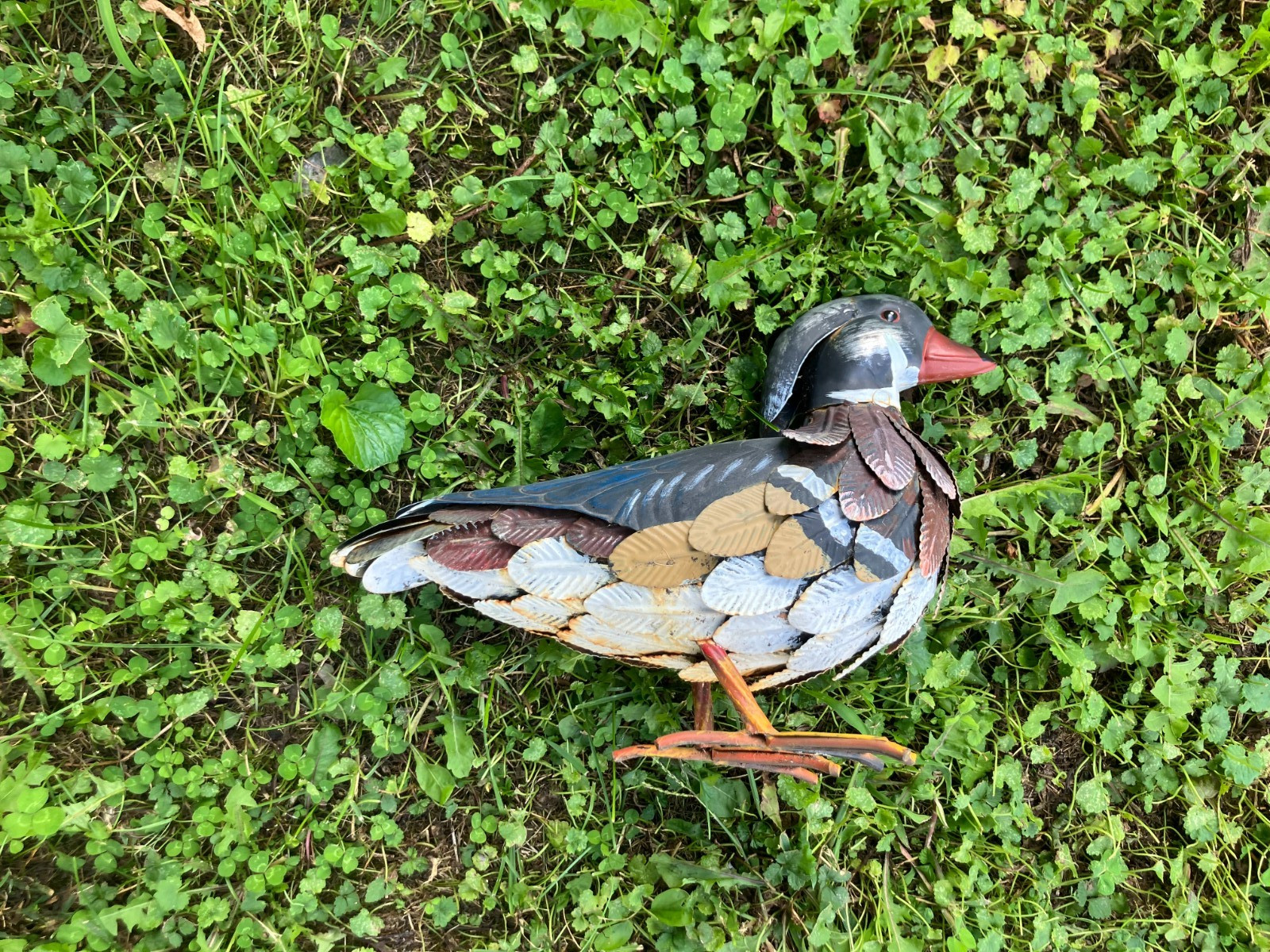 Vintage Metal Duck Decoy Male Mandarin Metal Wings 11 in tall Primitive Rare!
