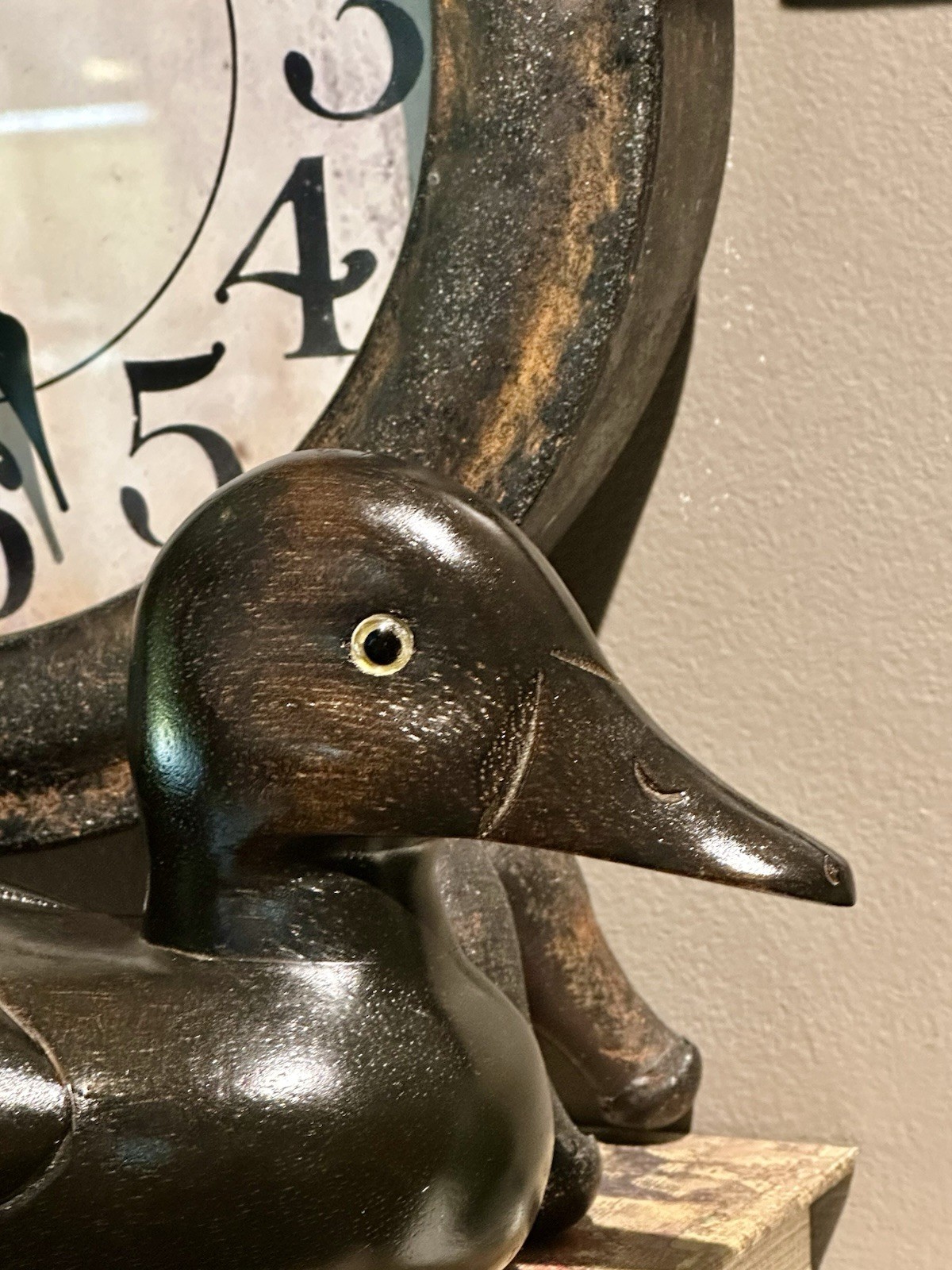VTG Handcarved Solid Wood Mallard Duck Decoy with Glass Eyes 10″