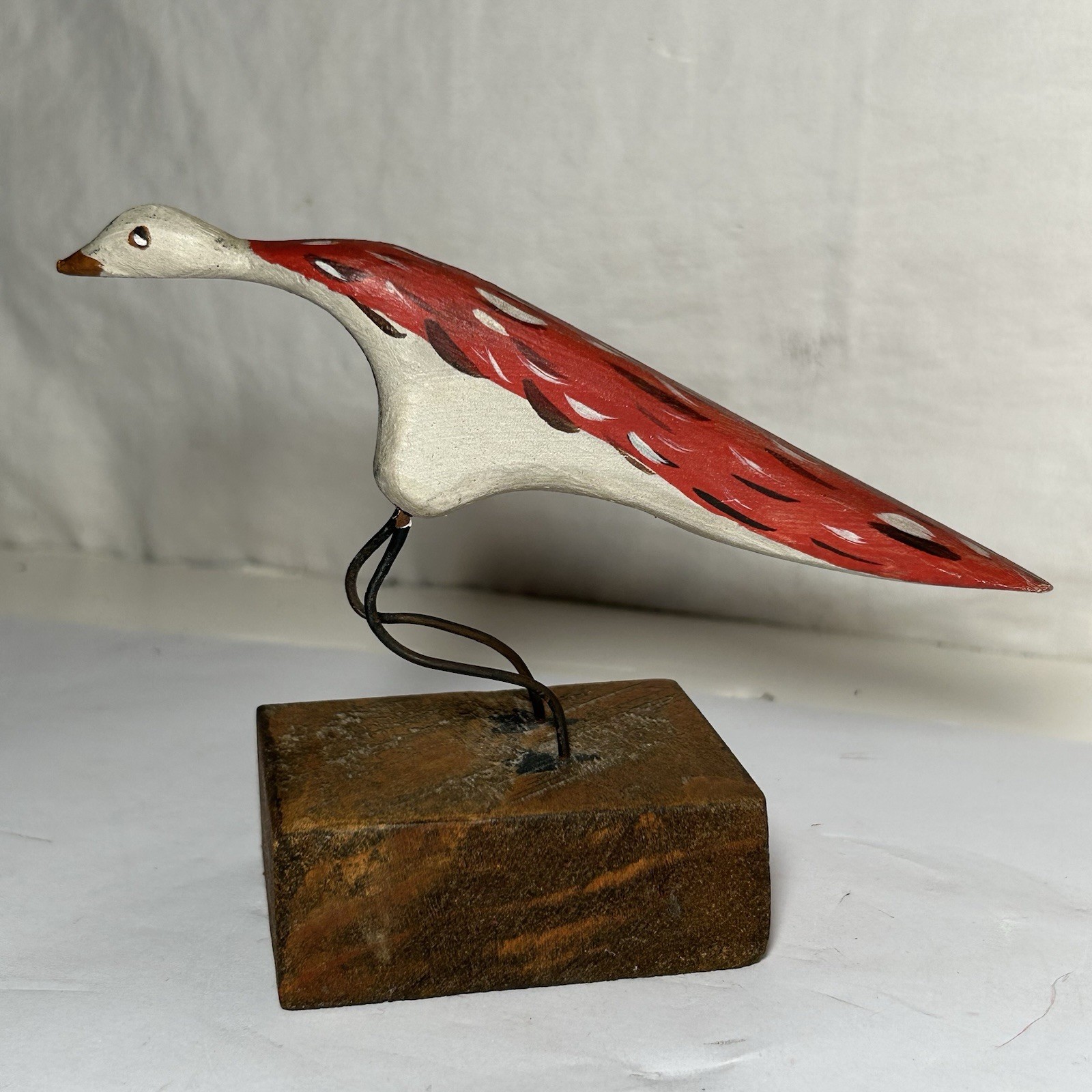 Signed bird duck decoy vintage wood hand carved & painted on stand Display 1985