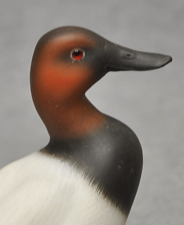 OUTSTANDING VINTAGE TOMMMY RODGERS MINI CANVASBACK DUCK DECOY BRANDED OP SIGNED