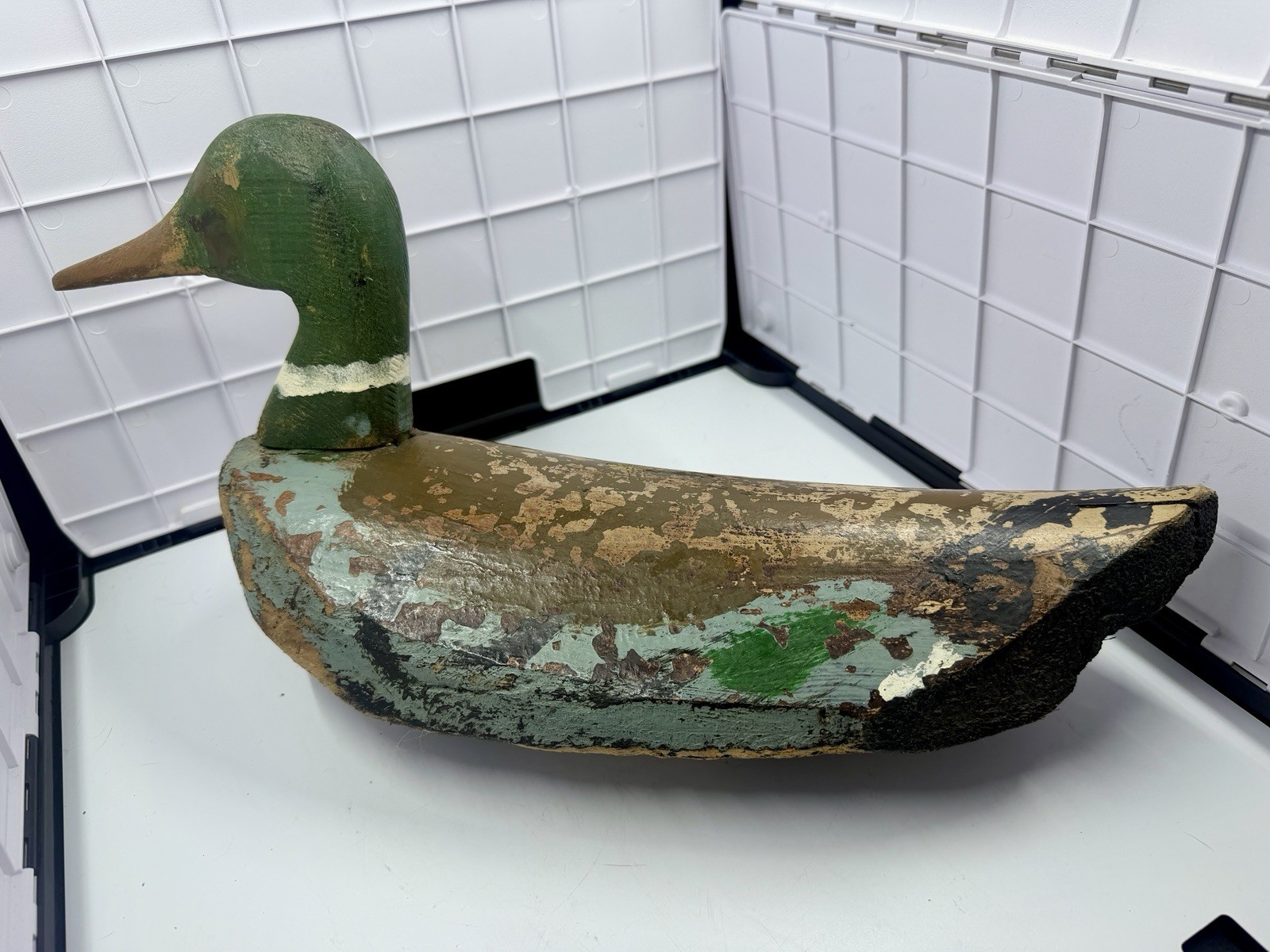 Antique Currituck NC Wooden Duck Decoy Fluted Tail Mallard Drake VTG Folk Art